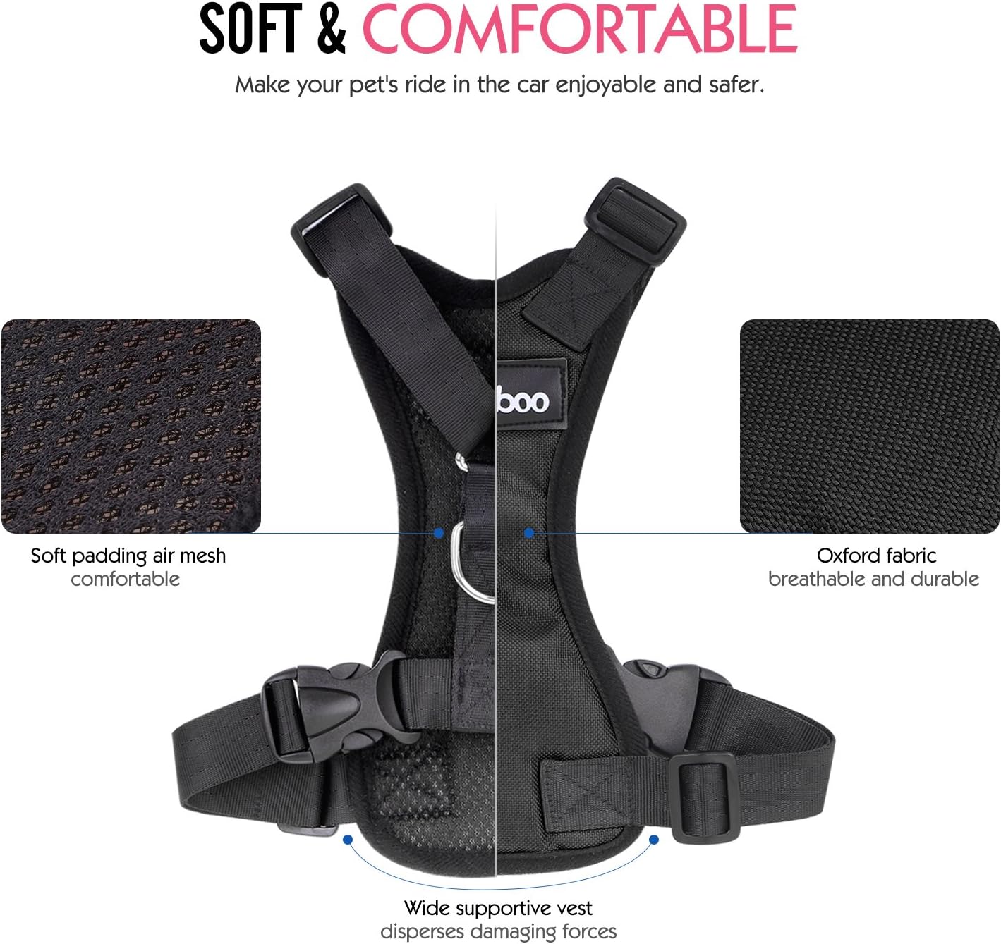 Adjustable Dog Safety Vest Harness with Seatbelt, Dog Seat