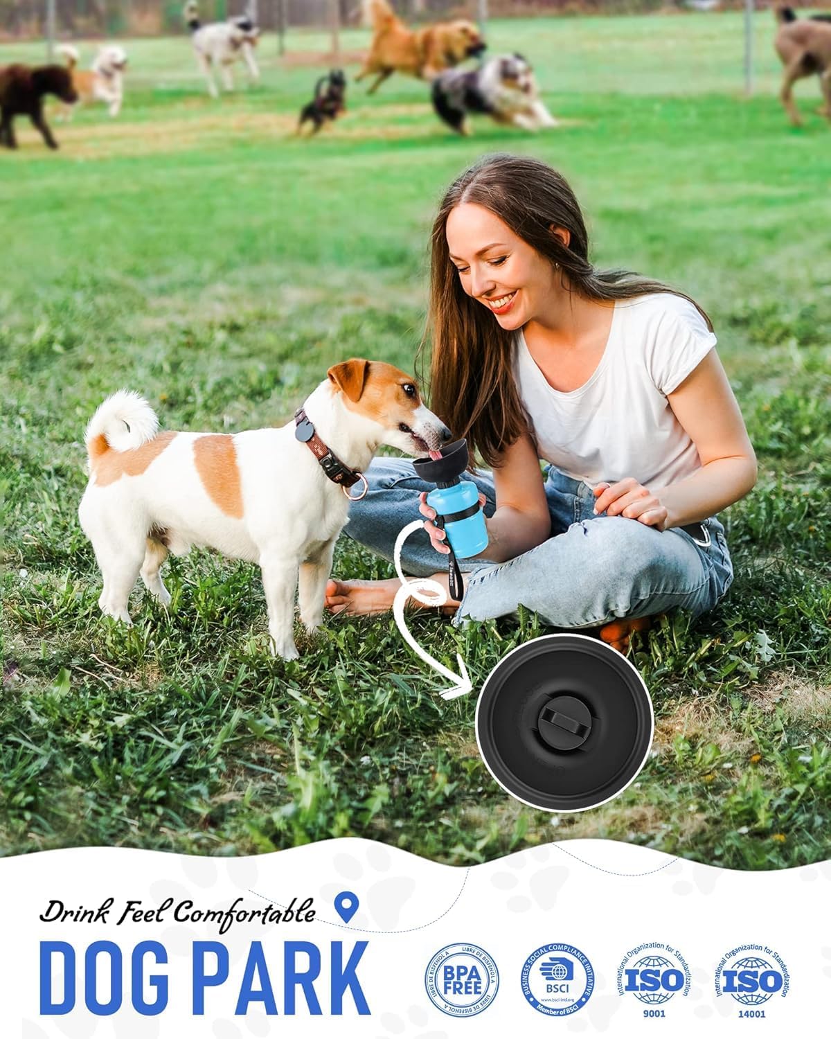 Dog Water Bottle, Portable Water Dispenser with Bowl, Leak