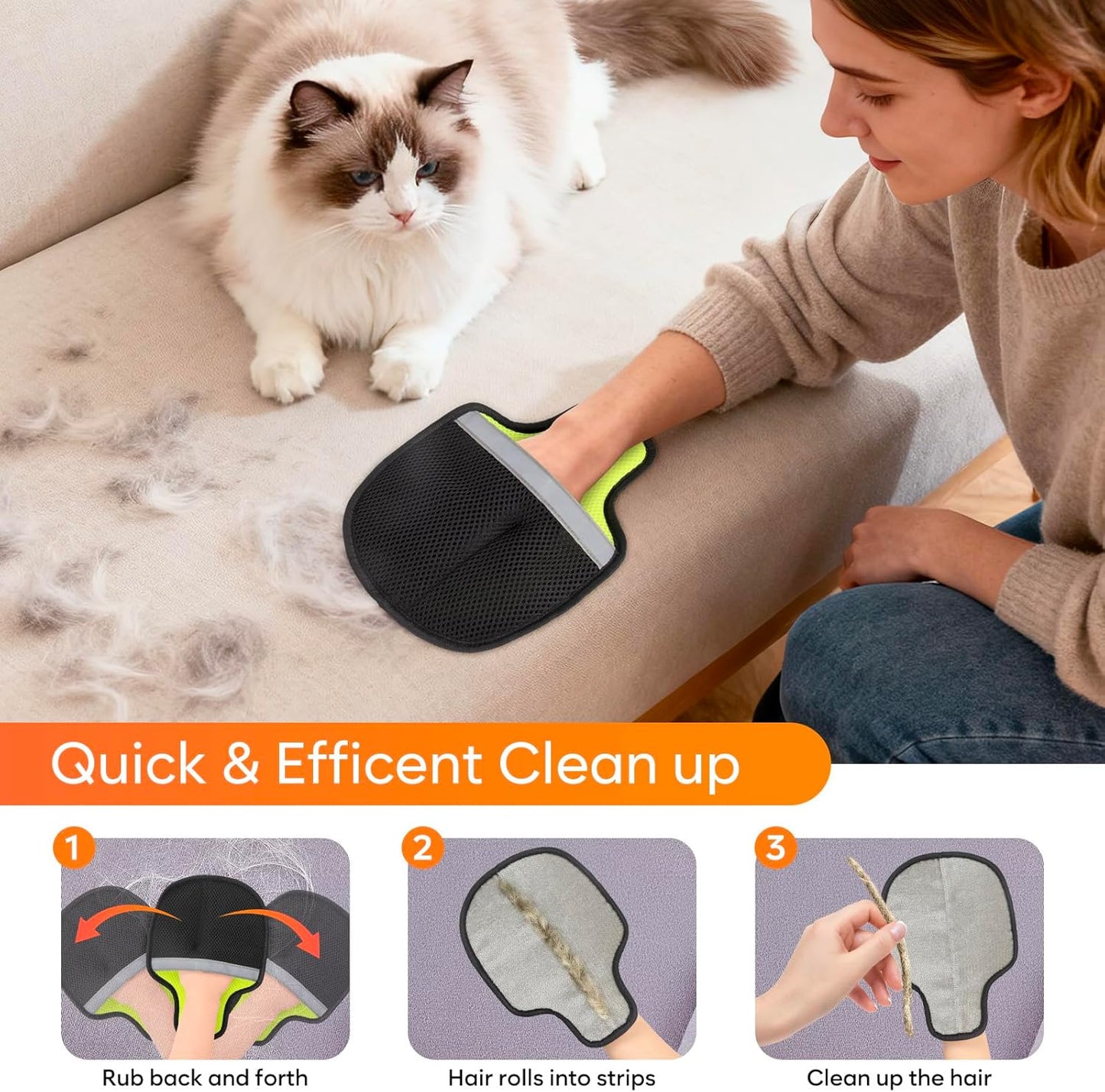 Pet Hair Removal Glove for Cats & Dogs, Reusable