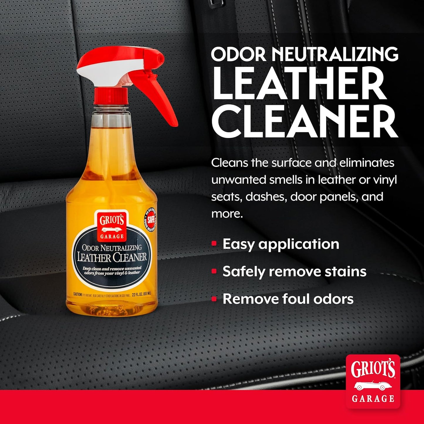 Odor Neutralizing Leather Cleaner for Car Seats, Dashboard