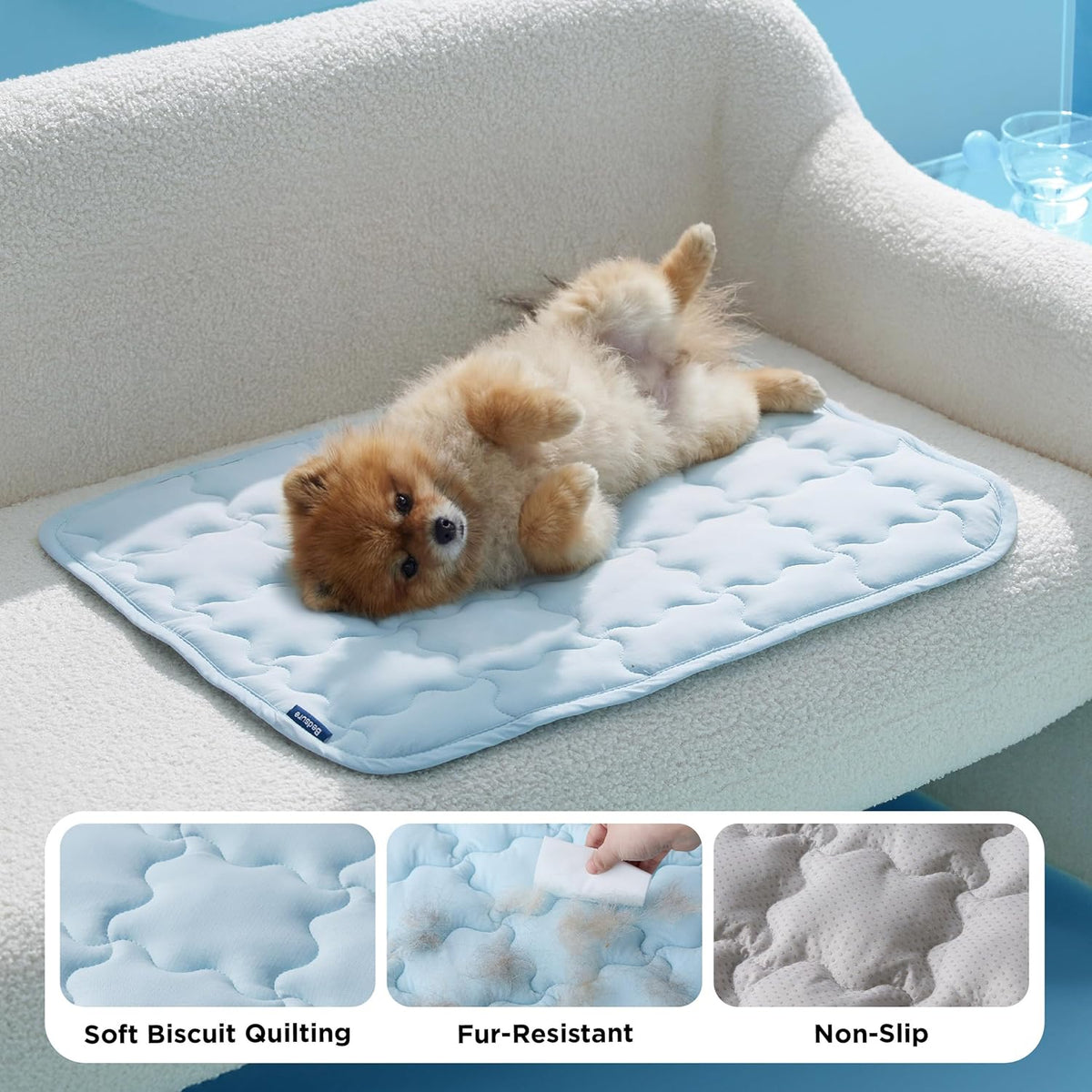 Bedsure Cooling Dog Mat Extra Large, Q-Max>0.5 XL Thin Breathable Cold Crate Pad for Pet, Portable Washable Kennel Bed for Summer Active Dog with Chill Soothing Fabric to Rapid Cooling, 41x28, Blue