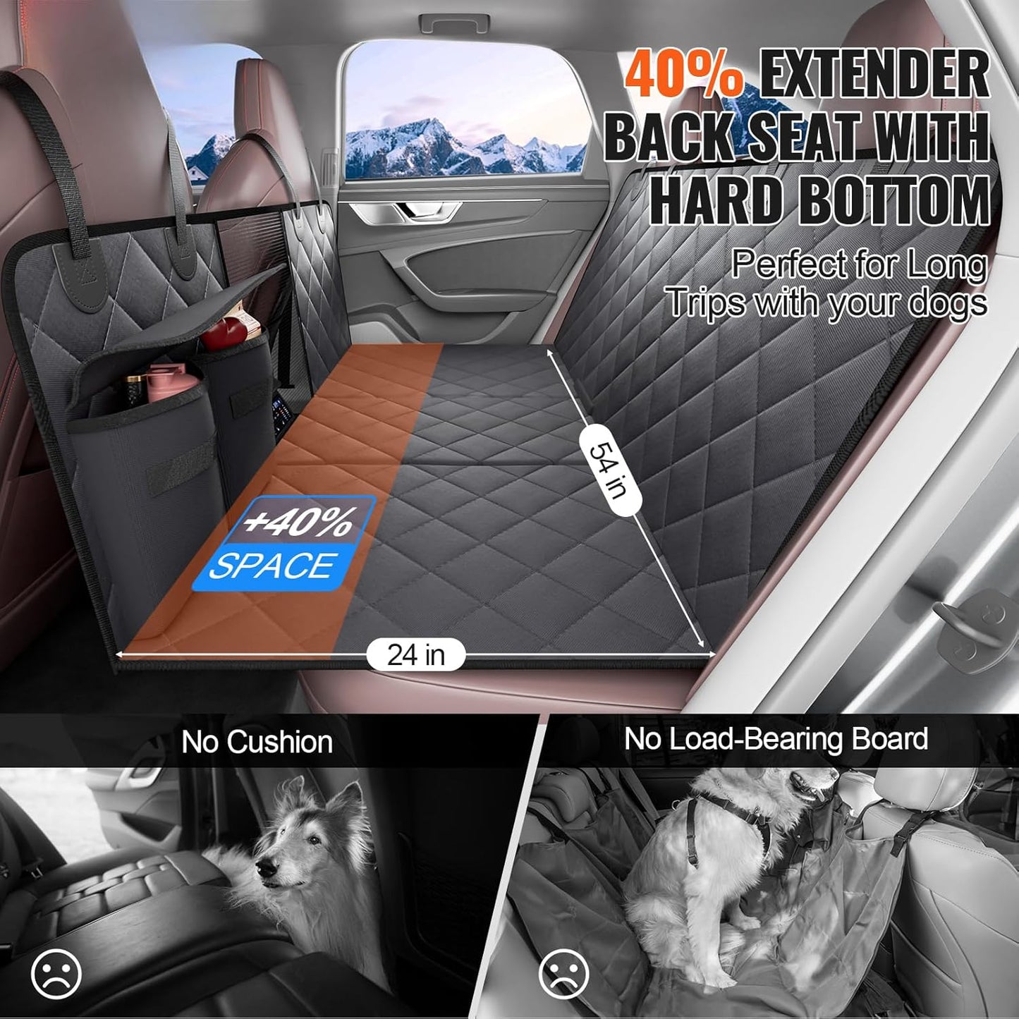 Back Seat Extender for Dogs,Hard Bottom Car Seat Cover for