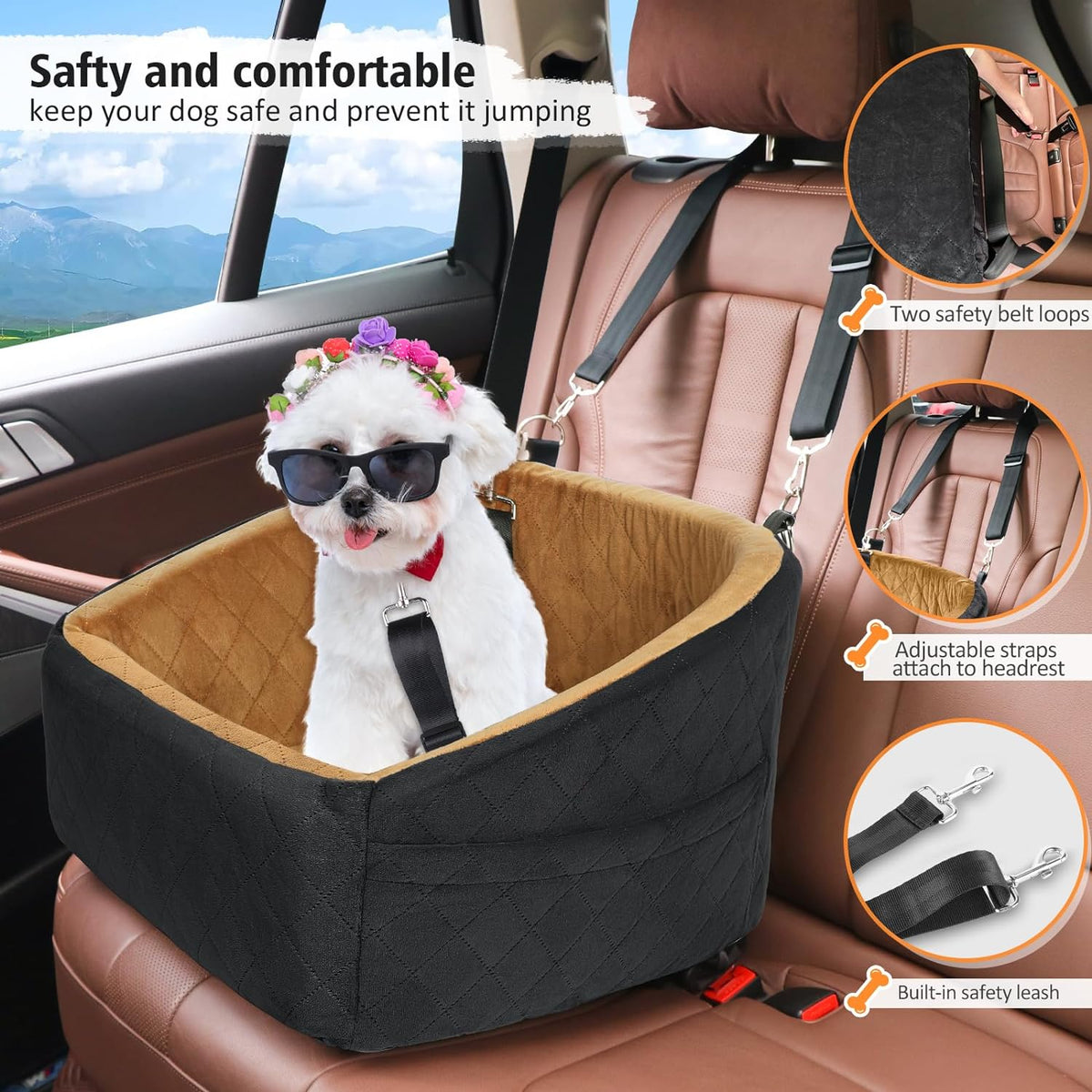 Dog Car Seat for Small Medium Dogs,Detachable Washable Dog