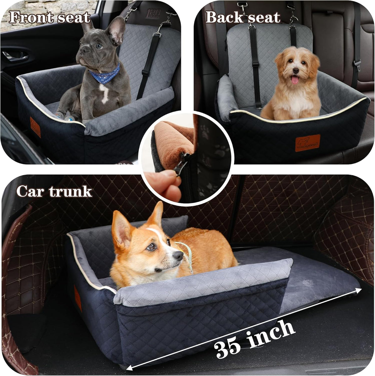 Dog Car Seat Bed 2 in 1 for Small/Medium Dogs up to 35