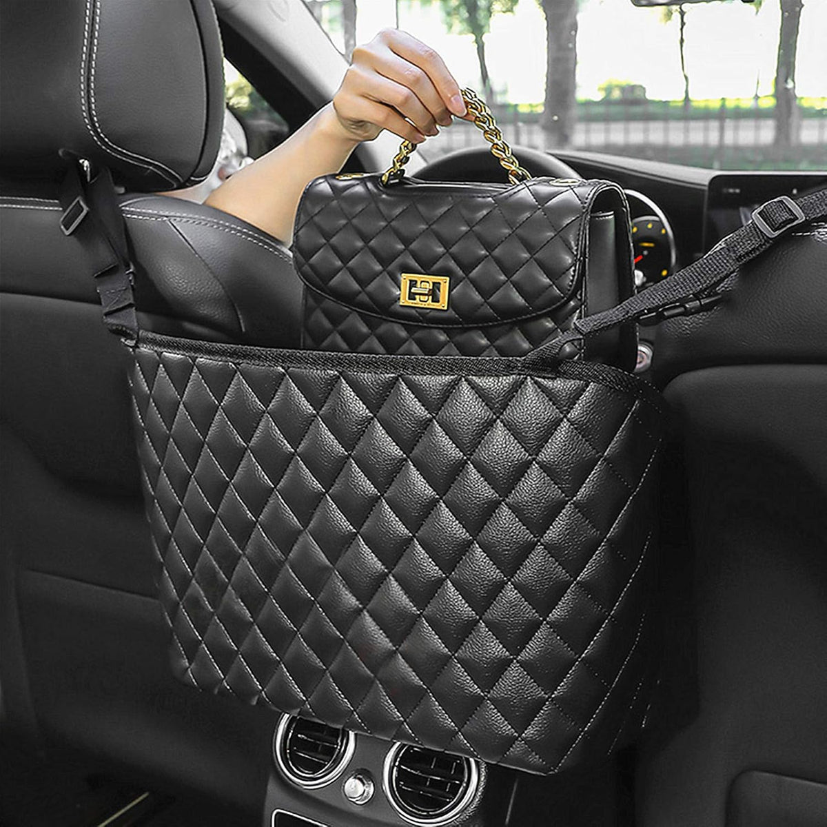 Car Net Pocket Handbag Holder, PU Leather Handbag Holder