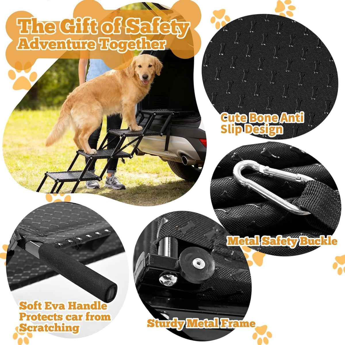 Dog Stairs for Car - Foldable 5-Step Non-Slip Pet Stairs