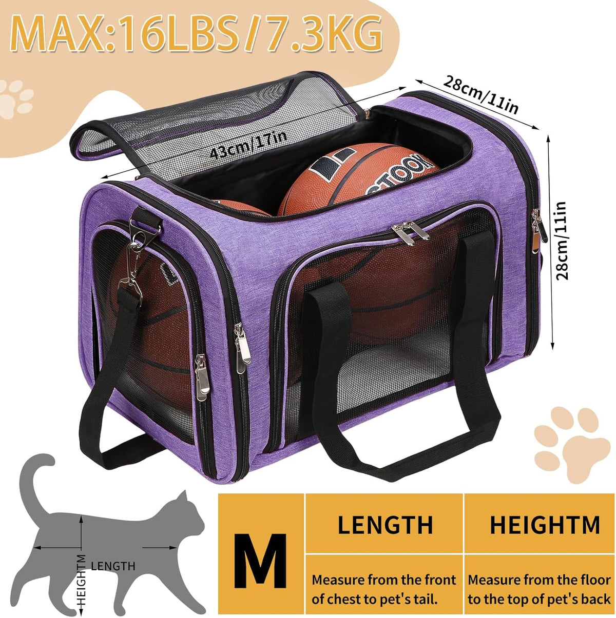 Soft-Sided Cat/Dog/Pet Carrier, Collapsible Pets Travel