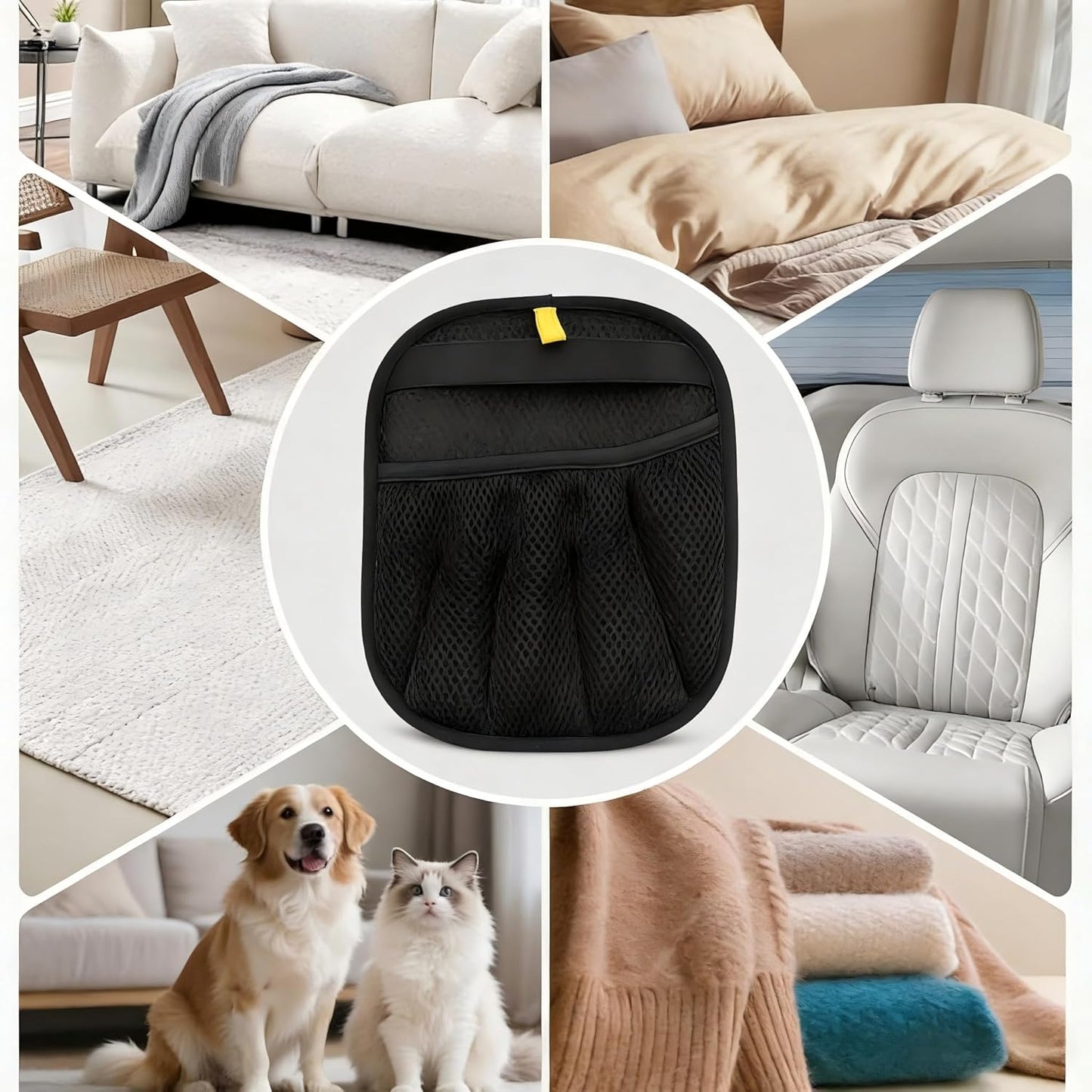 Pet Static Hair Removal Gloves , Double-Sided Bristles Hair