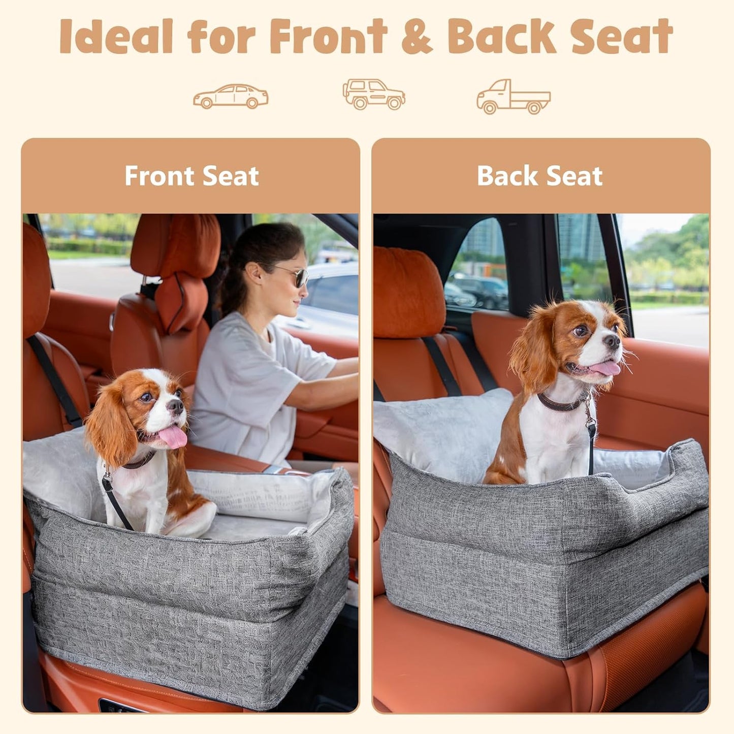 Dog Car Booster Seat for Small/Medium Dogs Under 30 lbs