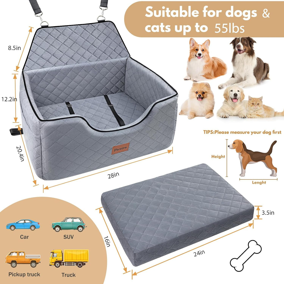 Dog Car Seat for Large-Medium Dogs: Pet Car Seat