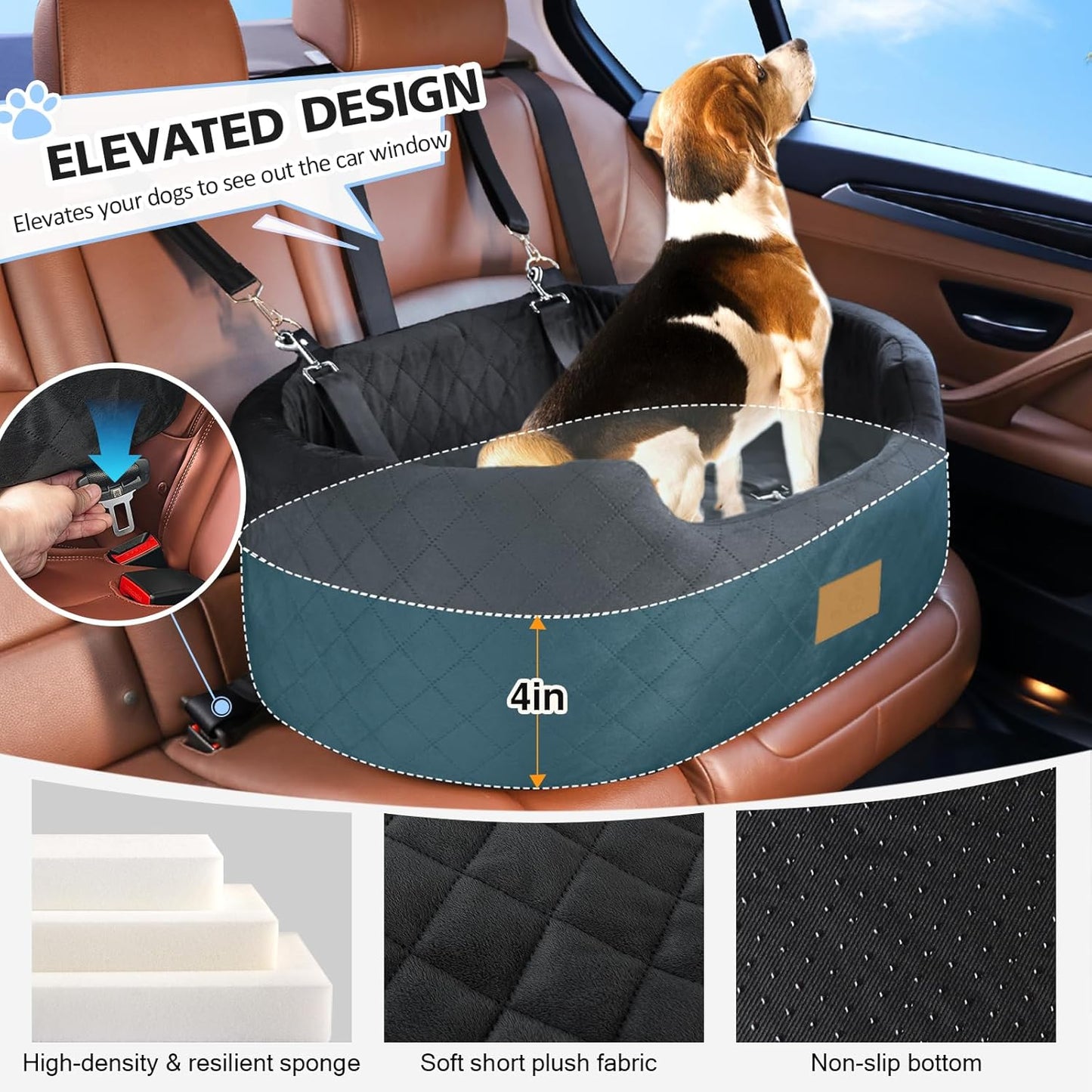 Dog Car Seat for Medium Dogs Up to 50 lbs, Pet Booster Seat