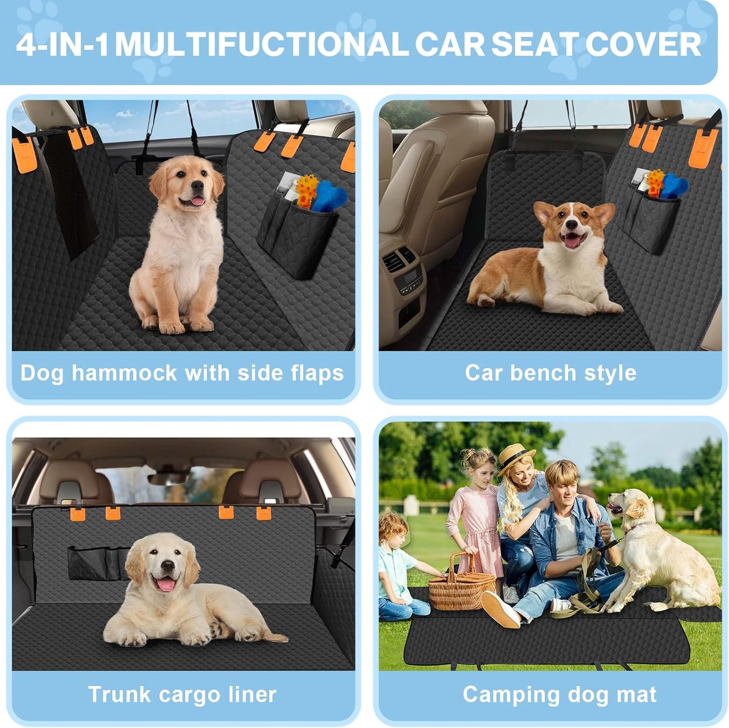 Dog Car Seat Cover for Back Seat, Waterproof Protector with