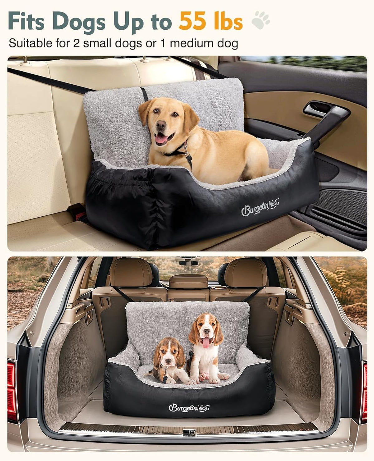 Dog Car Seat for Medium/Large Dogs Under 55 lbs, Soft Pet