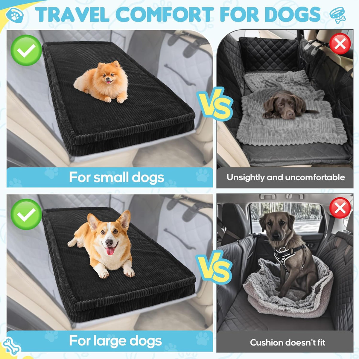 Dog Car Bed, Non-Slip Backseat Extender Pet Mat, Removable