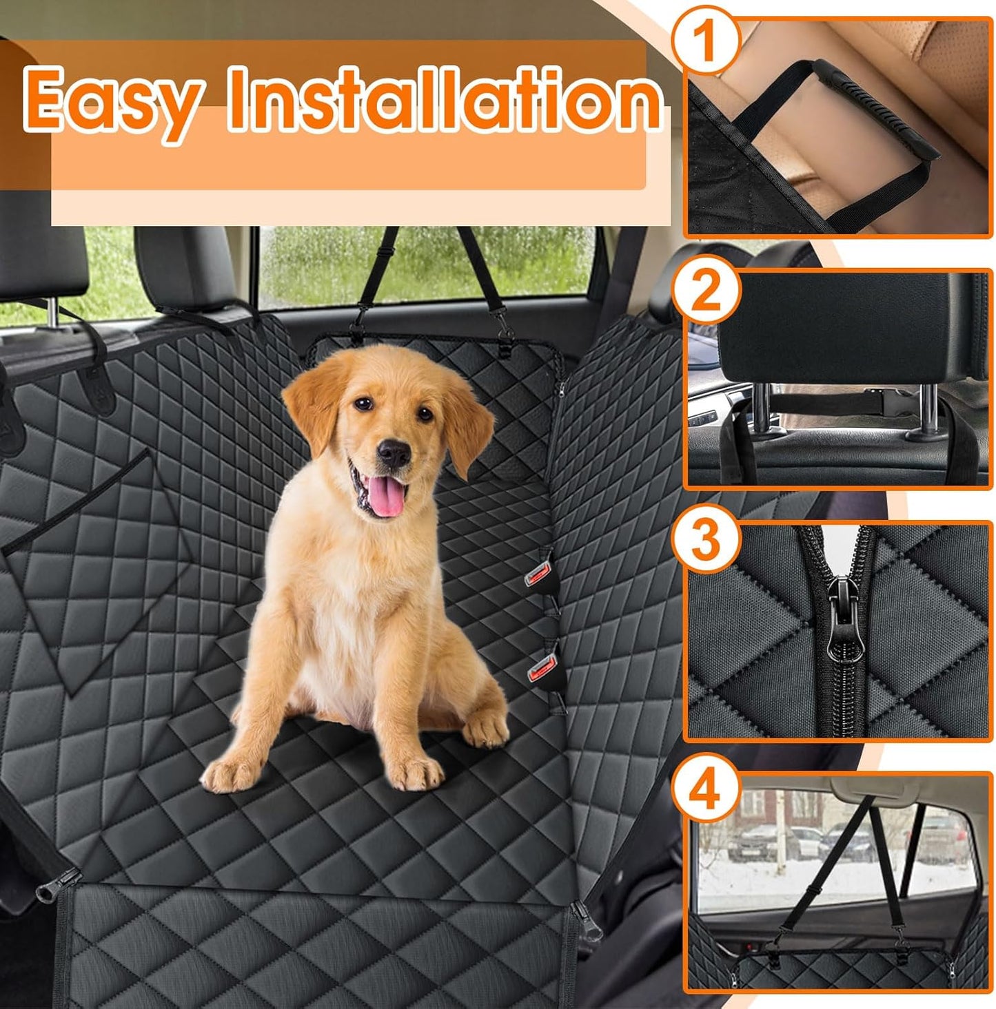 Waterproof Dog Car Seat Cover for Back Seat - Durable, Pet