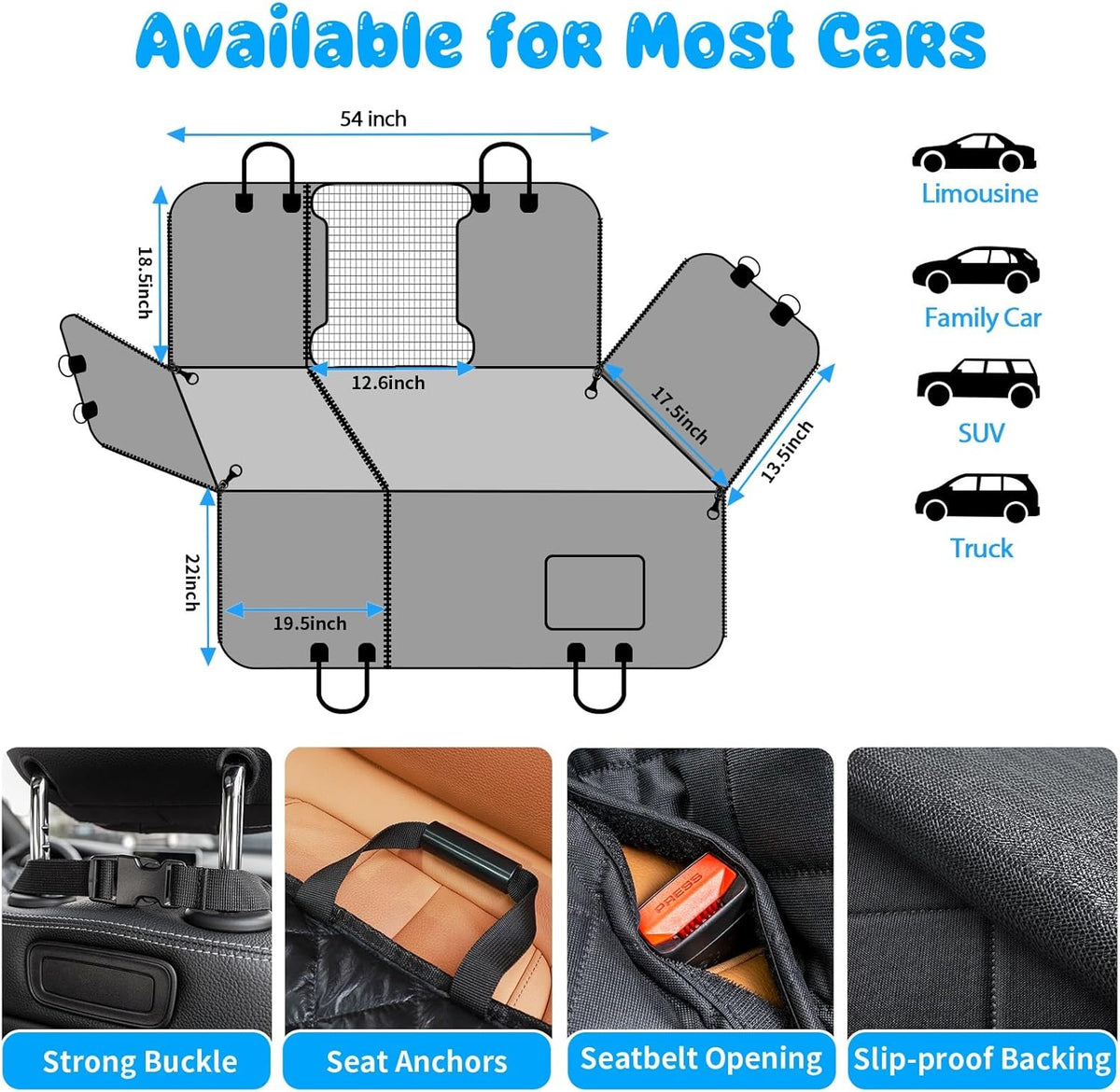 4 in 1 Dog Car Seat Cover for Back Seat, Waterproof Dog