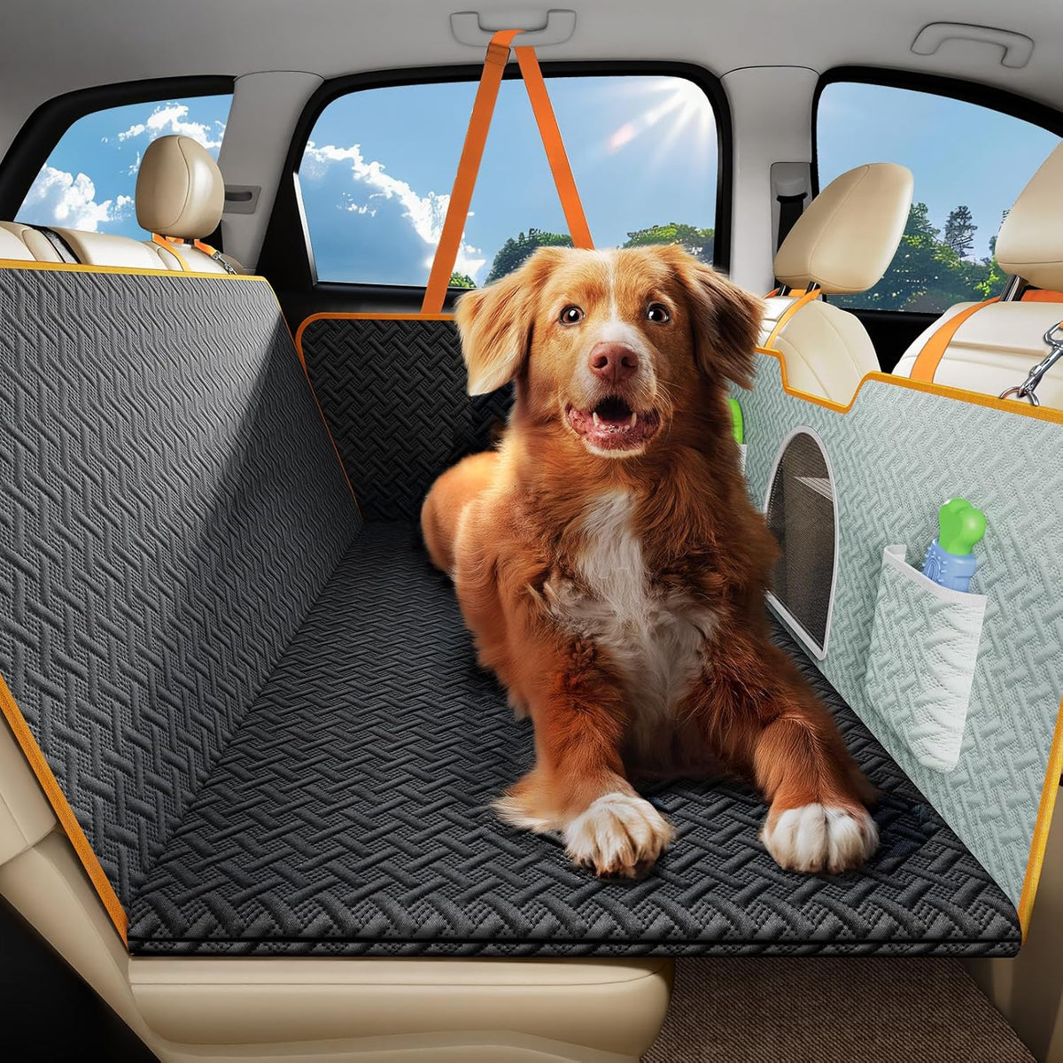 Back Seat Dog Cover for Car 52X22in, Hard Bottom Dog Car