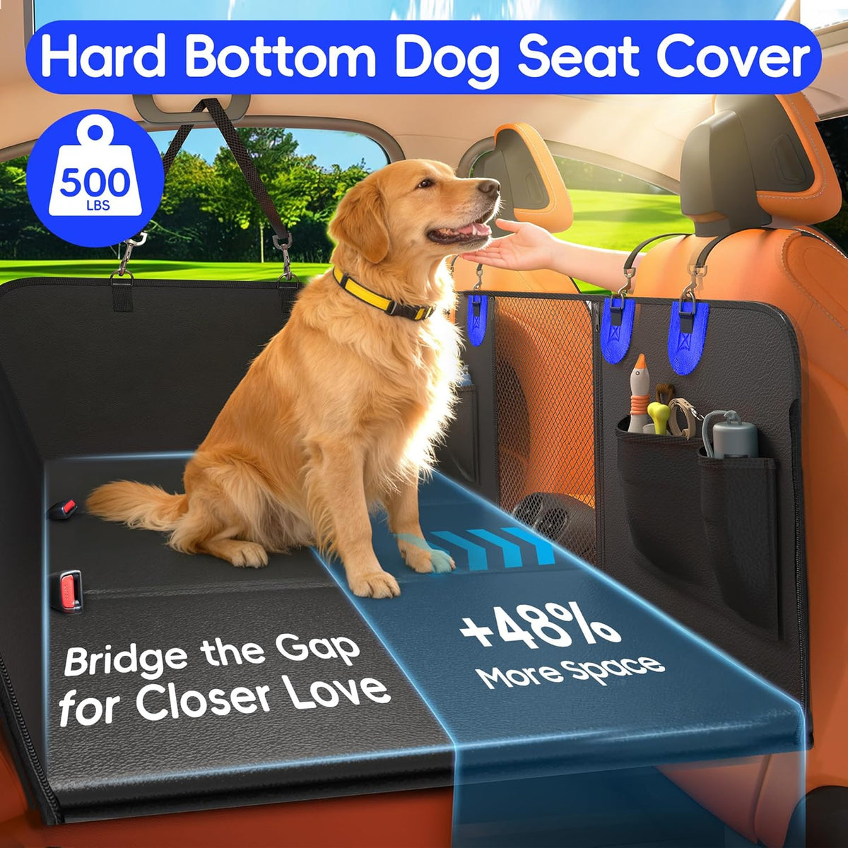 2-In-1 Heavy-Duty Hard Bottom Dog Hammock for Car, PU