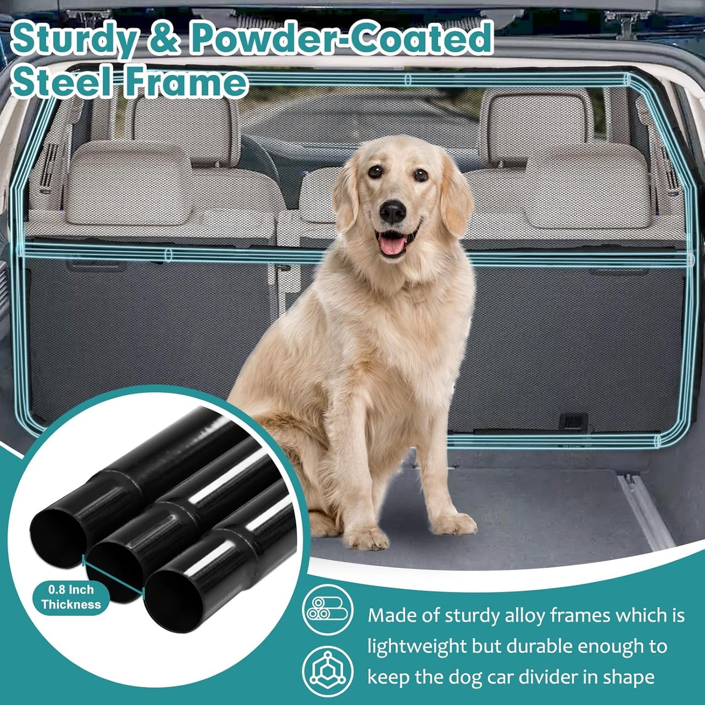 Dog Car Barrier Escape-Proof, 50" Wide Car Divider for 2nd