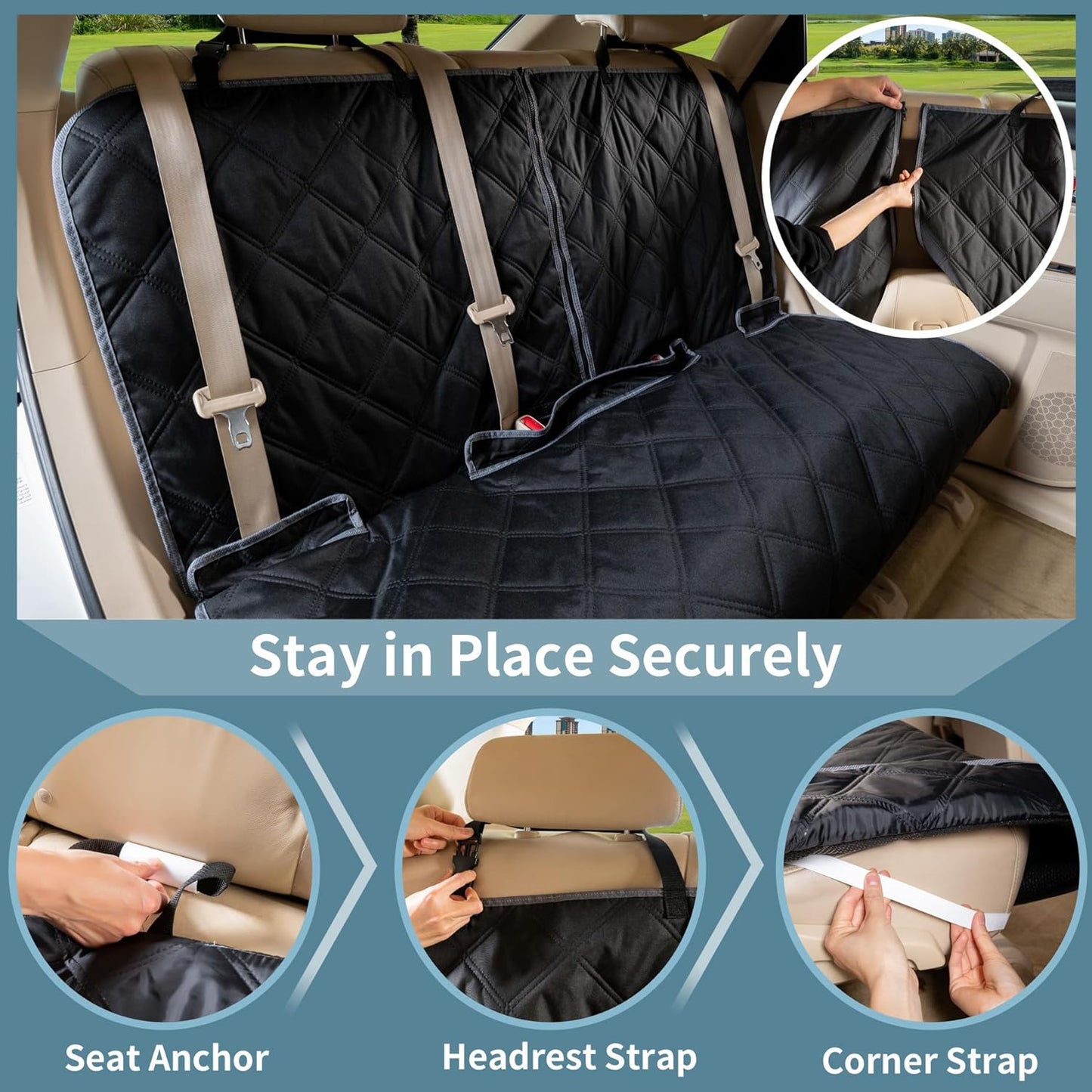 Bench Car Seat Cover for Dogs, Waterproof Rear Seat