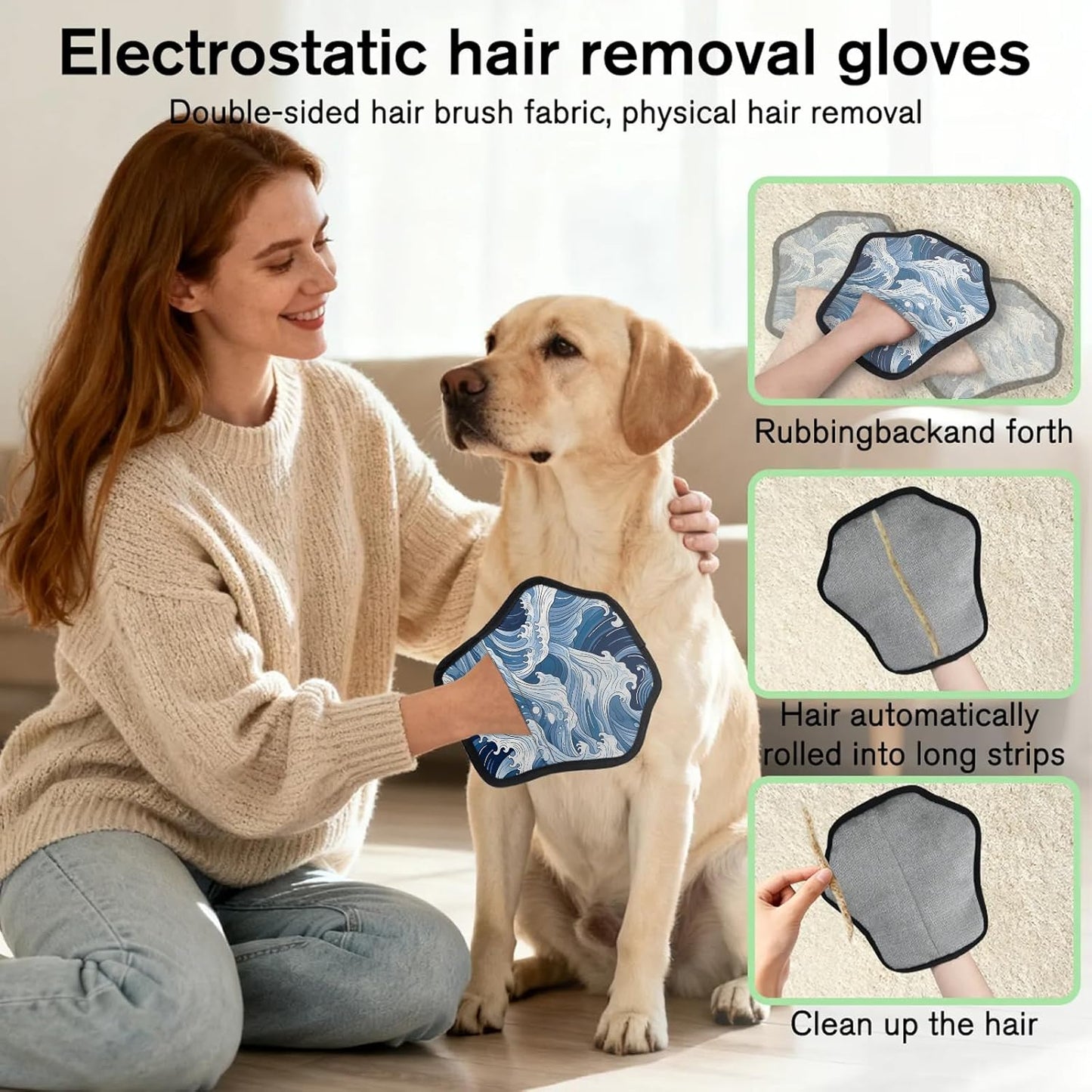 Pet Hair Removal Glove for Dogs Cats Reusable Washable Set