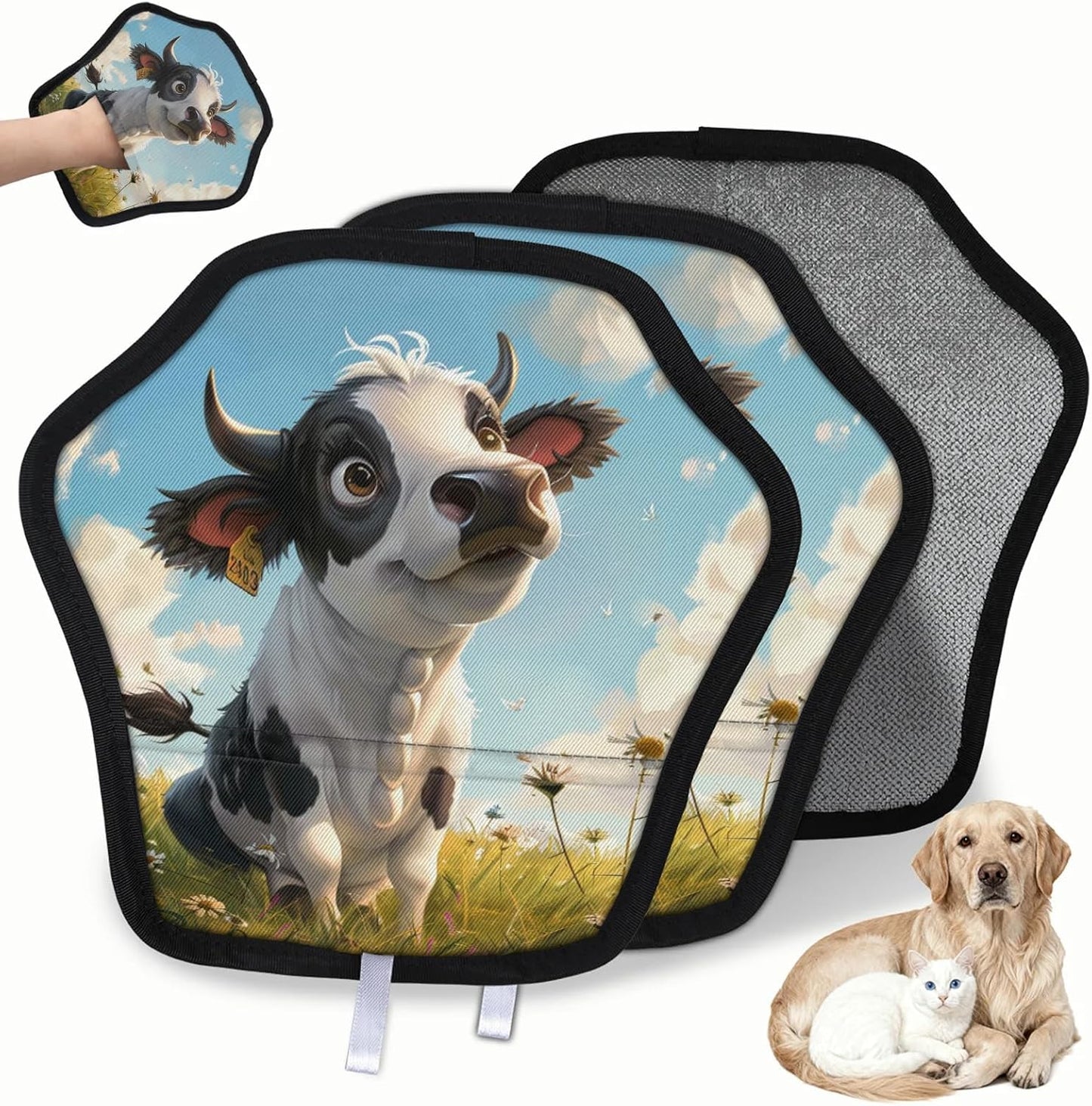 Cute Cow Cartoon 2Pcs Electrostatic Reusable Pet Hair