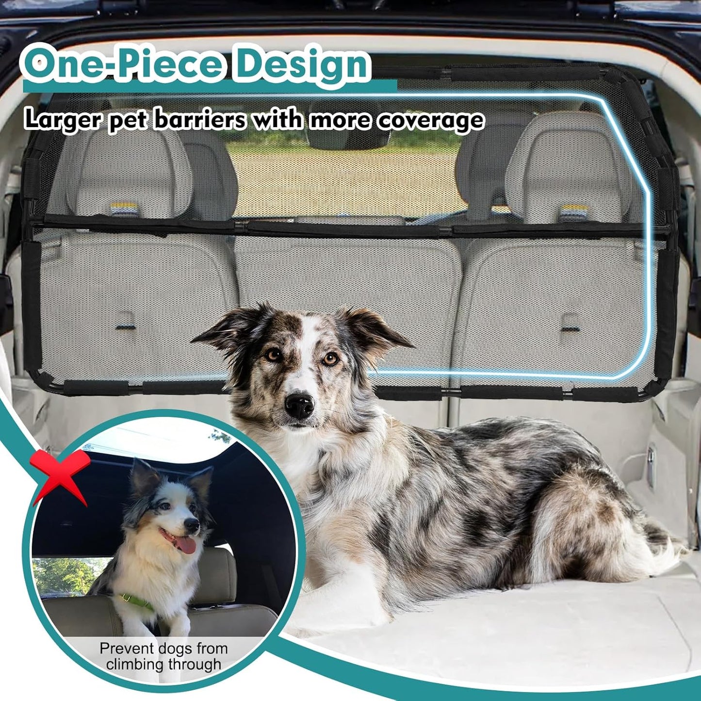 Dog Car Barrier Escape-Proof, 50" Wide Car Divider for 2nd