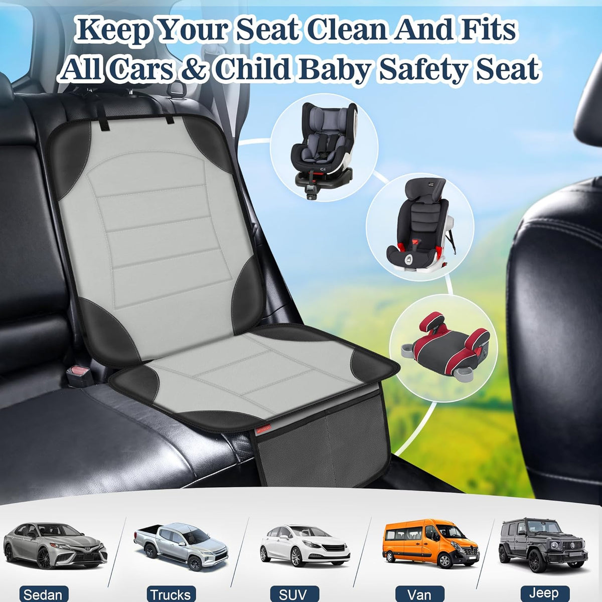 Car Seat Protector for Child Car Seat - Waterproof Non-Slip