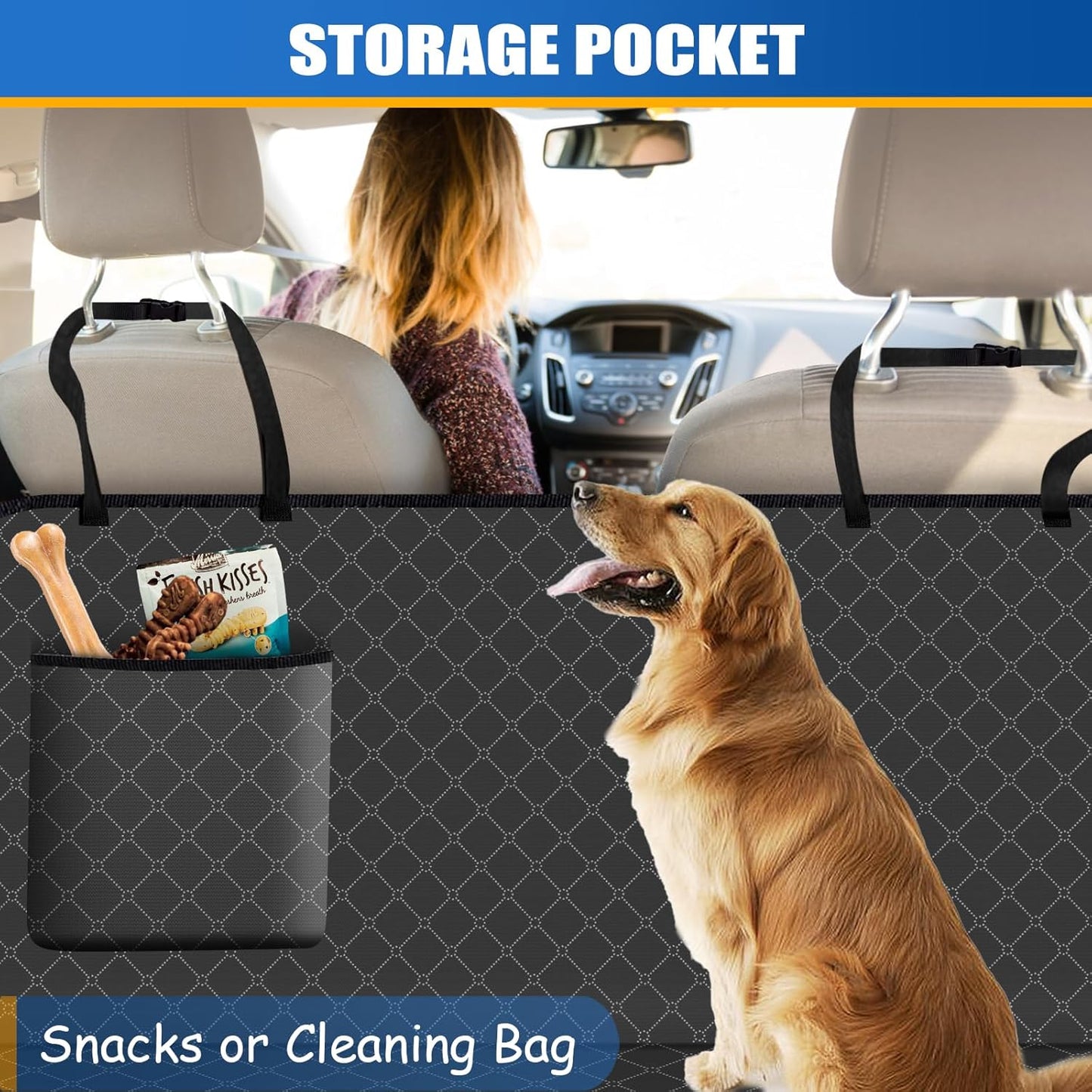 Dog Car Seat Cover for Back Seat with Storage Pocket Dog