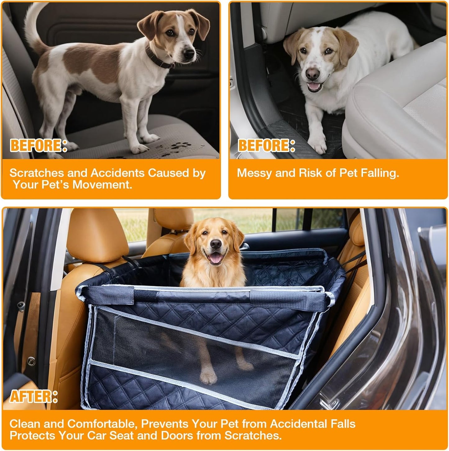 Dog Car Seat for Large Dogs, Back Seat Extender with Mesh