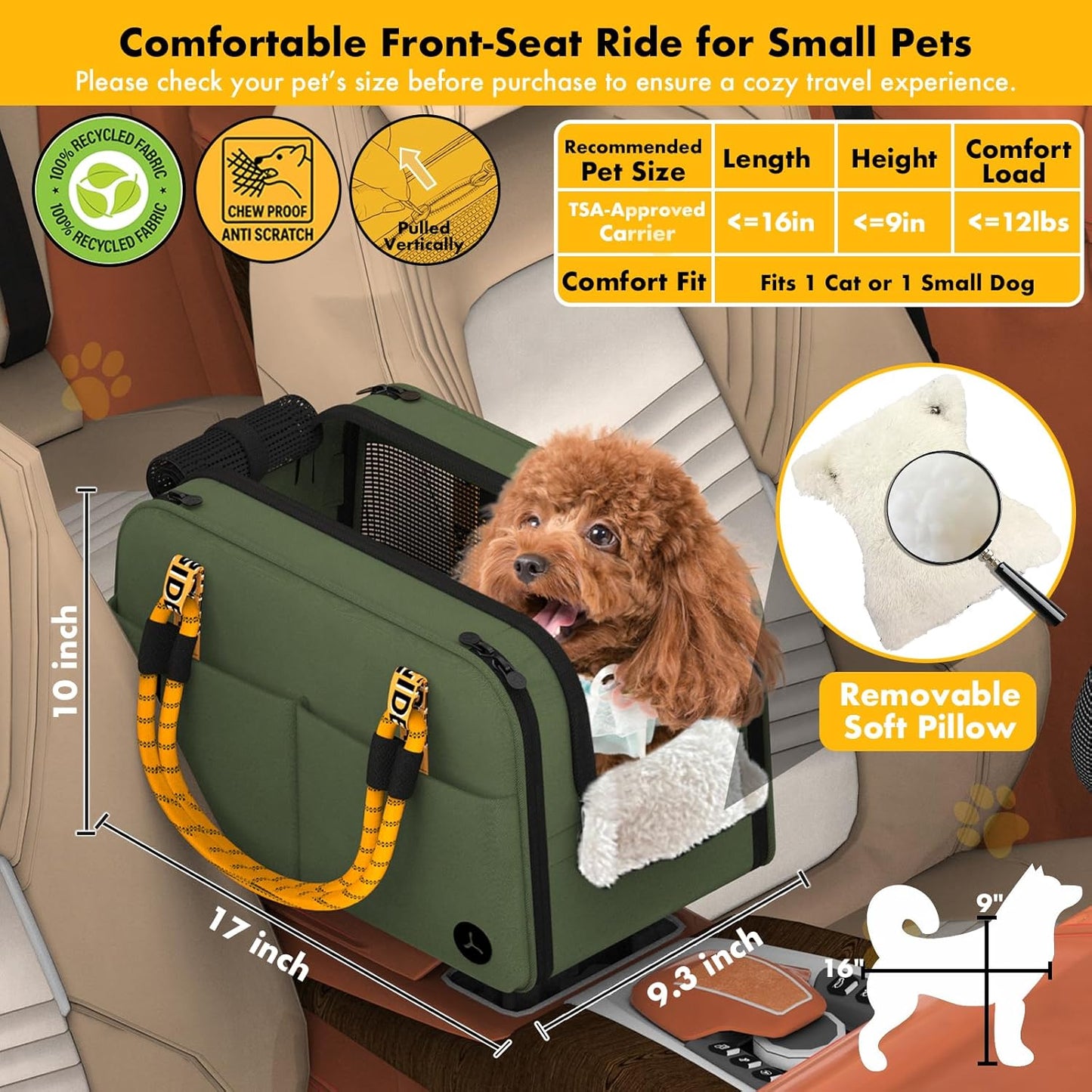 Center Console Dog Car Seat, Enclosed Small Dog Armrest