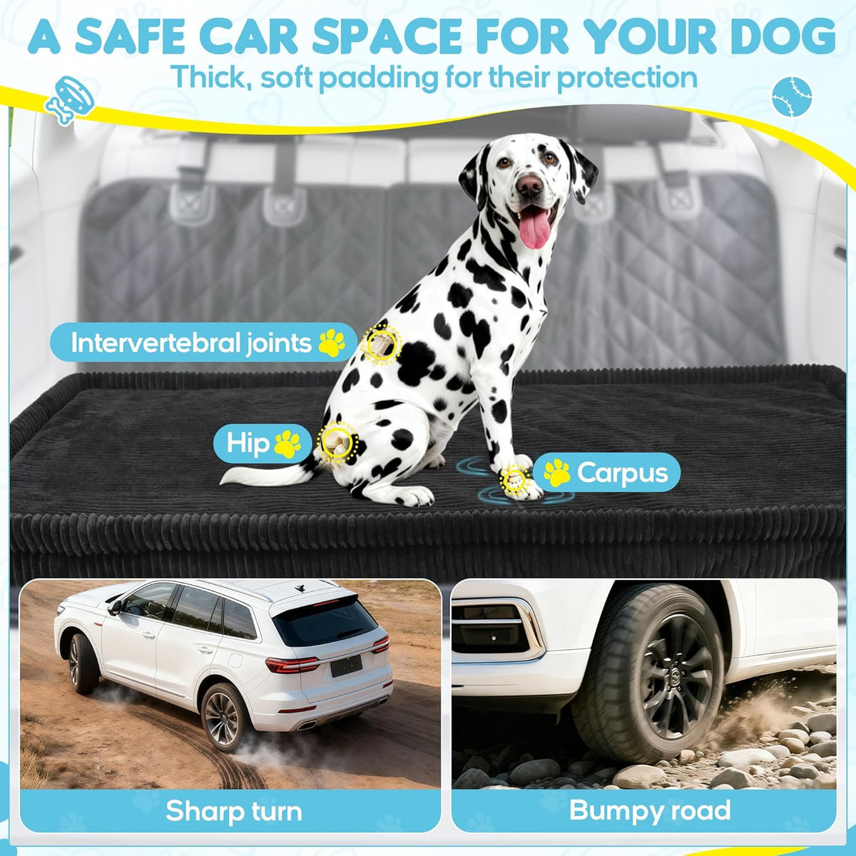 Dog Car Bed, Non-Slip Backseat Extender Pet Mat, Removable