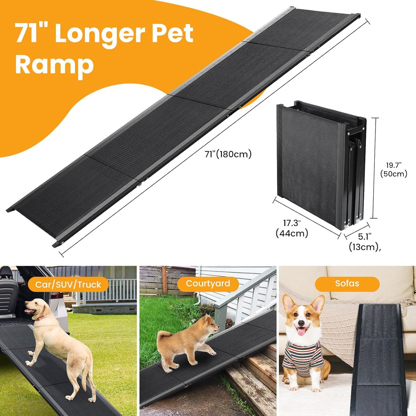 Dog Ramp for Car, 71''x 17'' Pet Ramp for Large Dogs with