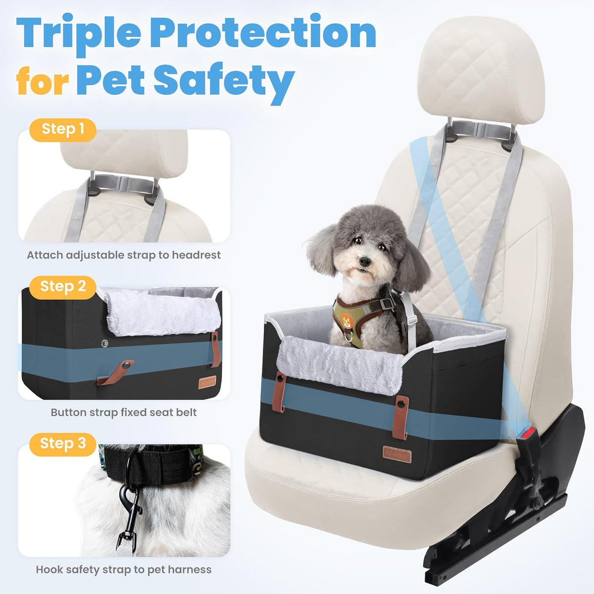 Dog Car Seat for Small Dogs, Puppy Seat with Memory Foam