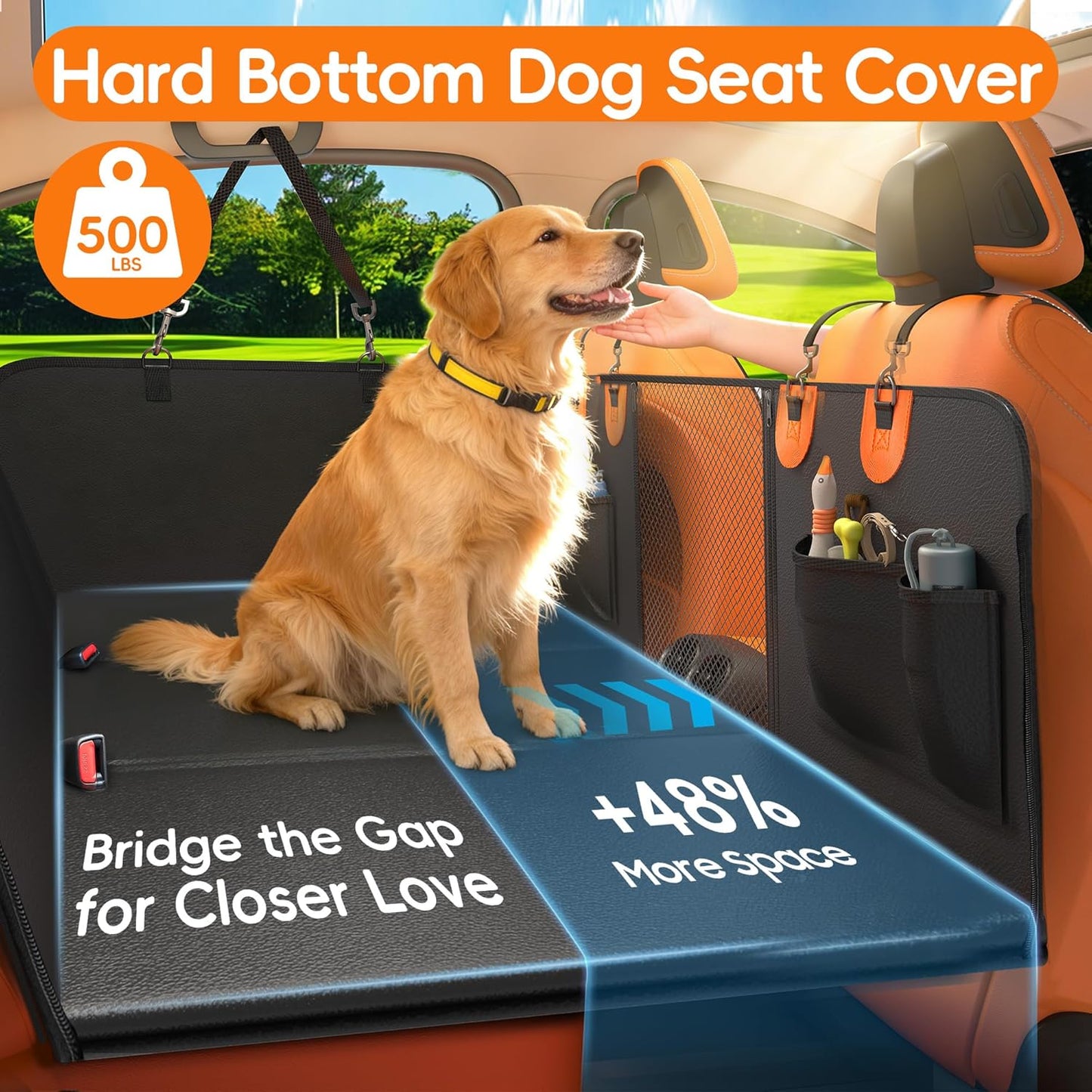 2-In-1 Heavy-Duty Hard Bottom Dog Hammock for Car, PU