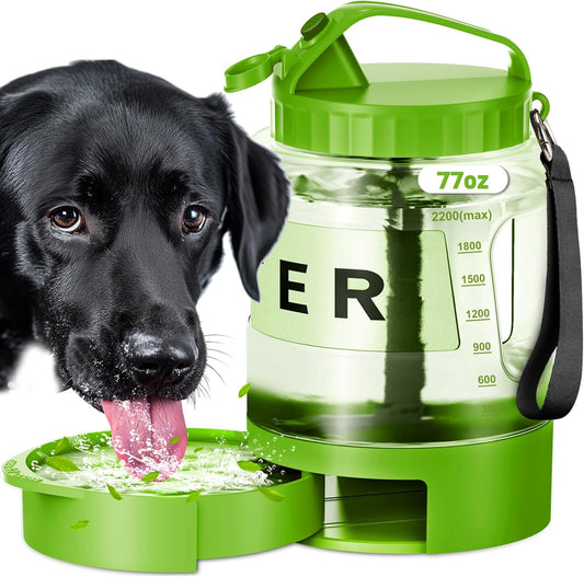 SwSun Dog Water Bottle Travel Bowl - 77oz Large Portable Dog Water Bowls Dispenser for Camping Essentials Hiking Traveling Beach Car Park Accessories, Leak Proof Pet Drinking Bottle Dispenser, Green