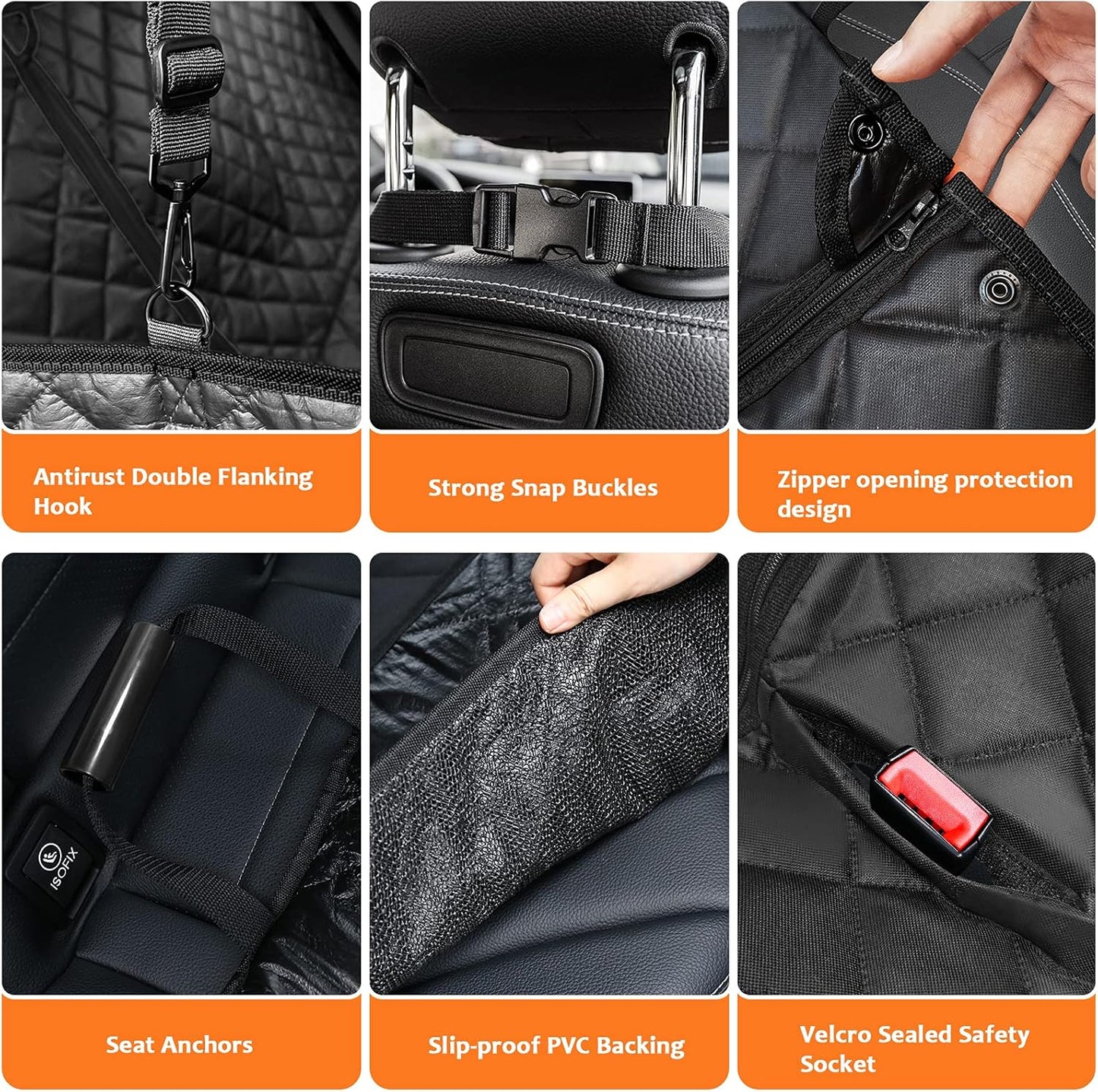 6-in-1 Dog Car Seat Cover for Back Seat, Waterproof Dog Car