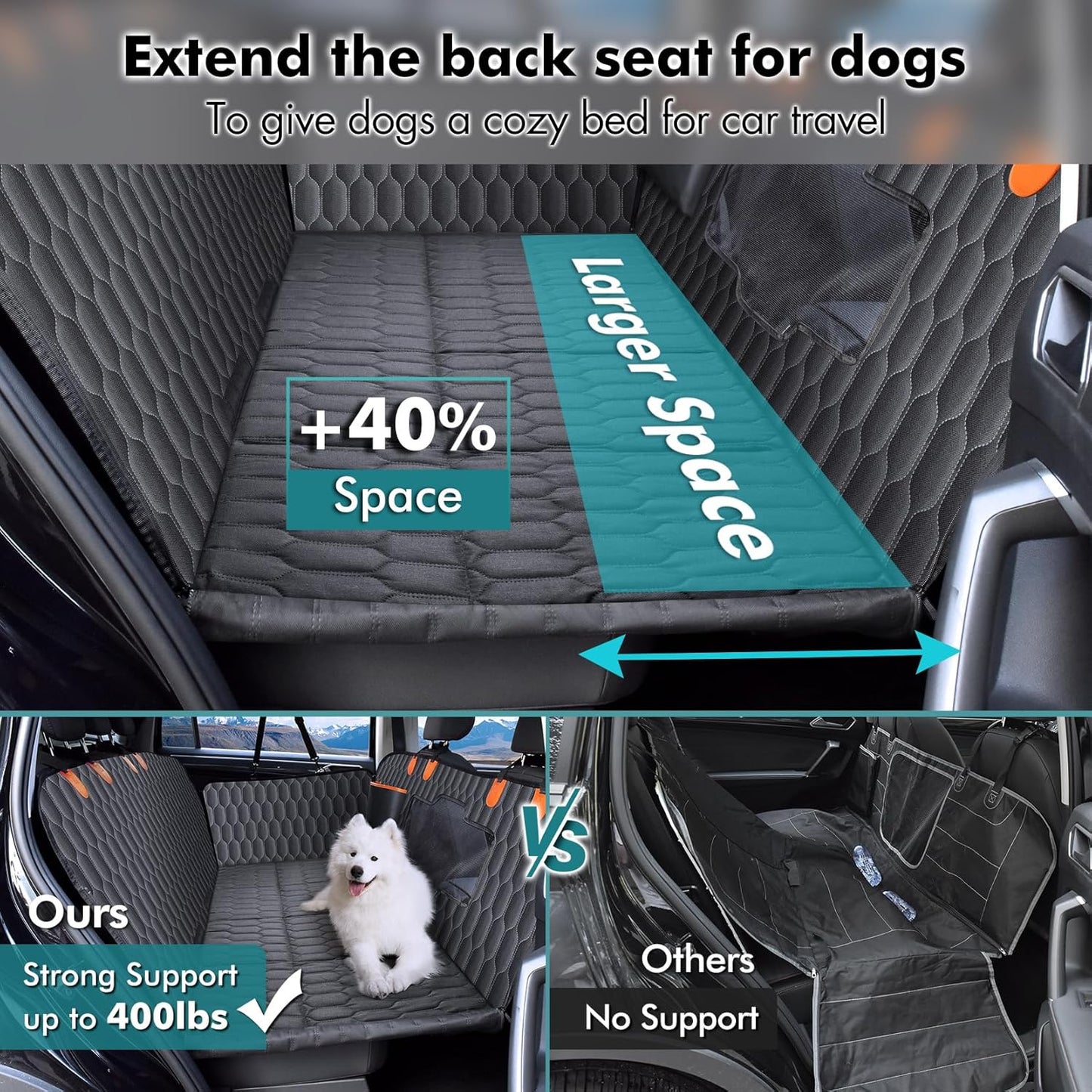 Back Seat Extender for Dogs-Supports 400lb,Waterproof Dog
