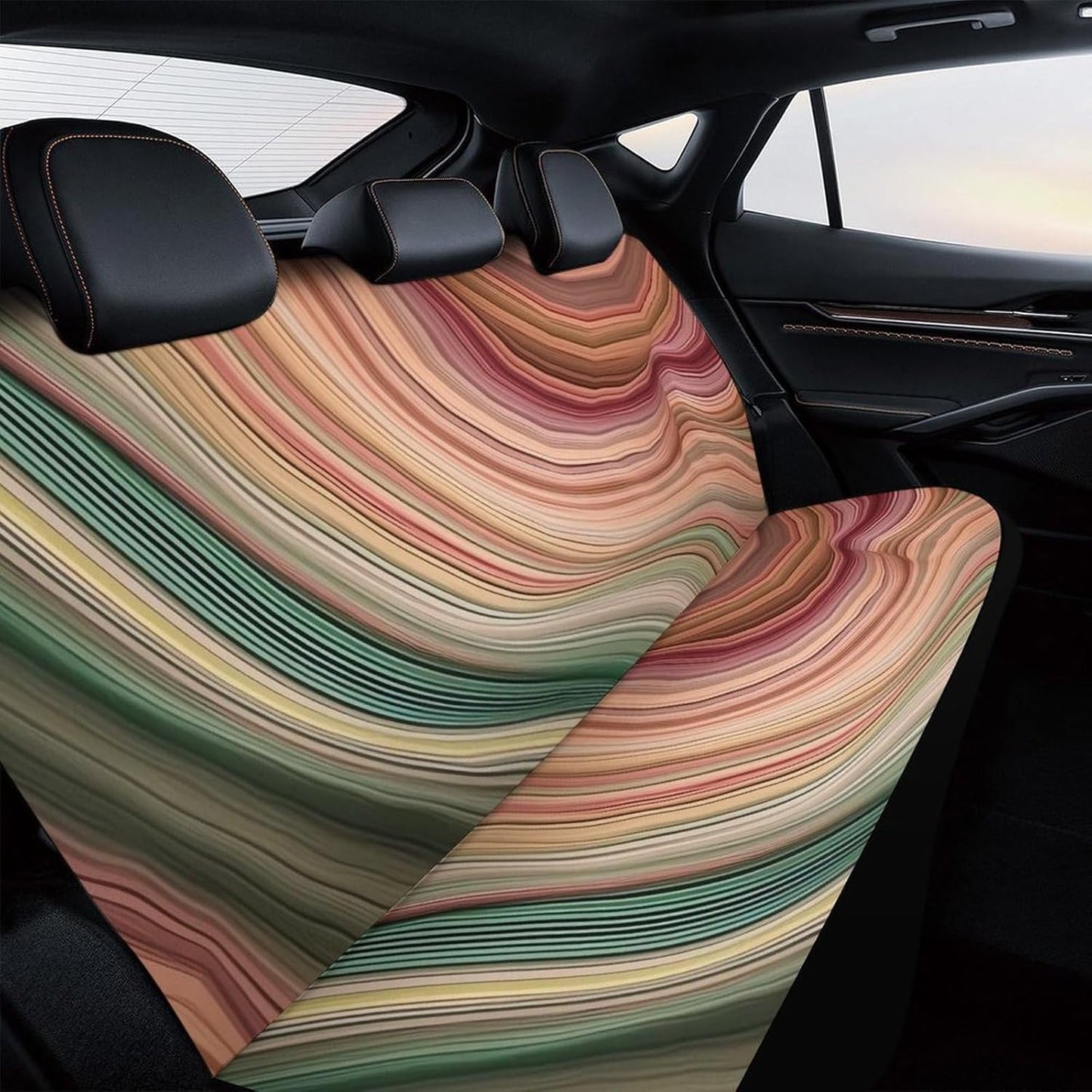 Green and Gray Stripes Dog Car Seat Covers Waterproof Truck