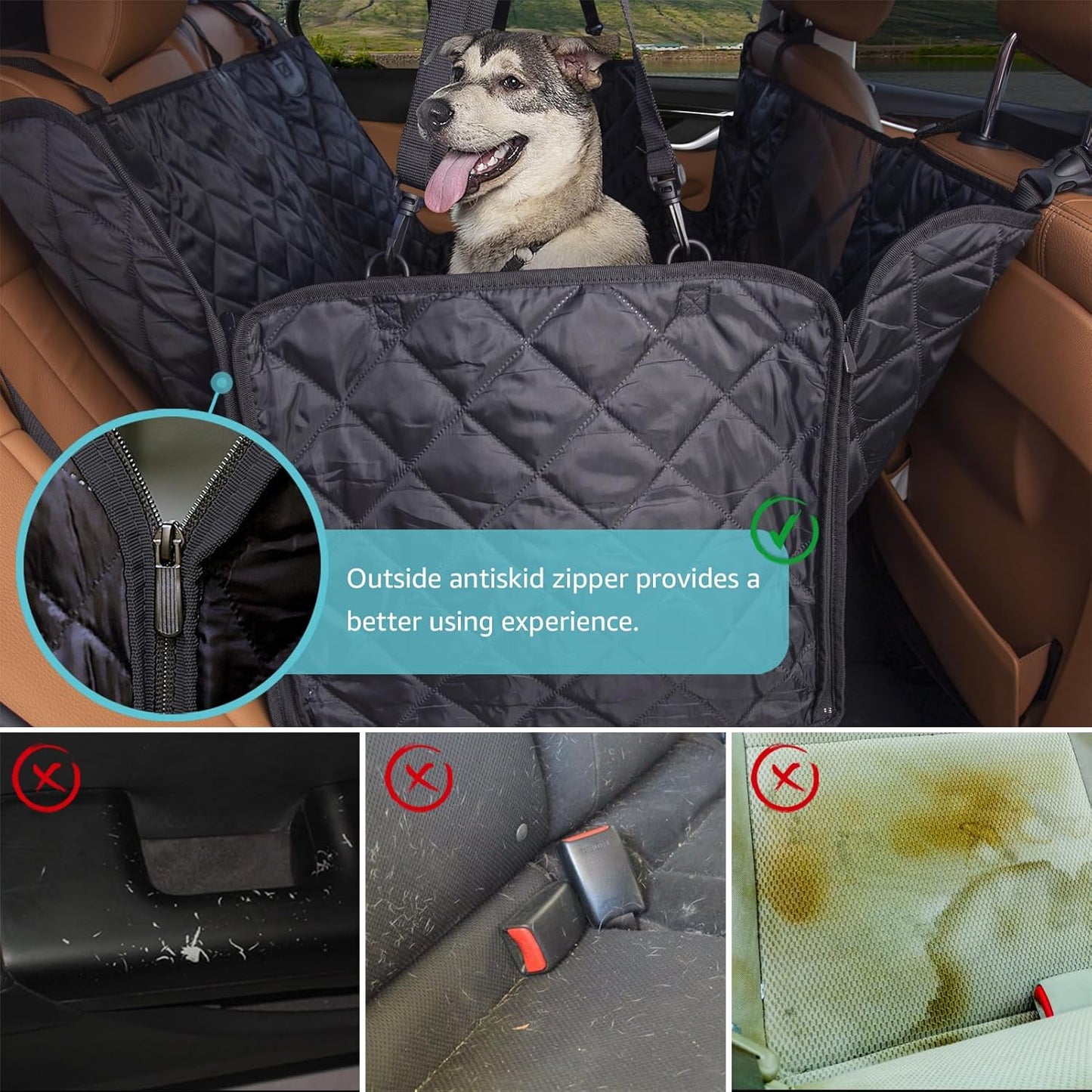 Dog Car Seat Cover for Back Seat | Mesh Window & Safety