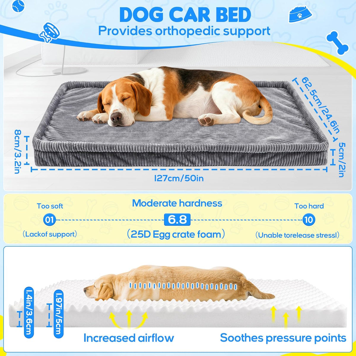 Dog Car Bed, Non-Slip Backseat Extender Pet Mat, Removable