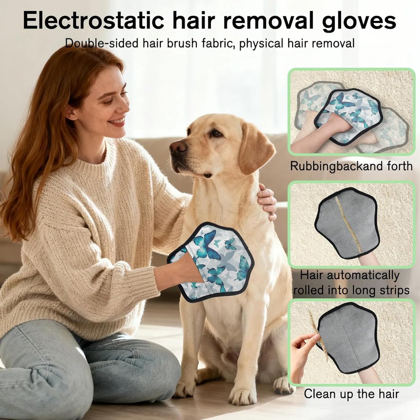 Pet Hair Removal Glove for Dogs Cats Reusable Washable Set