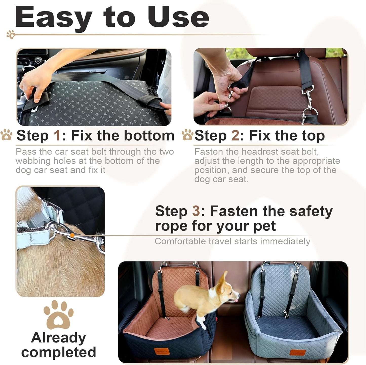 Car Dog Seat with 2 Safety Leashes,Dog Booster Seat for