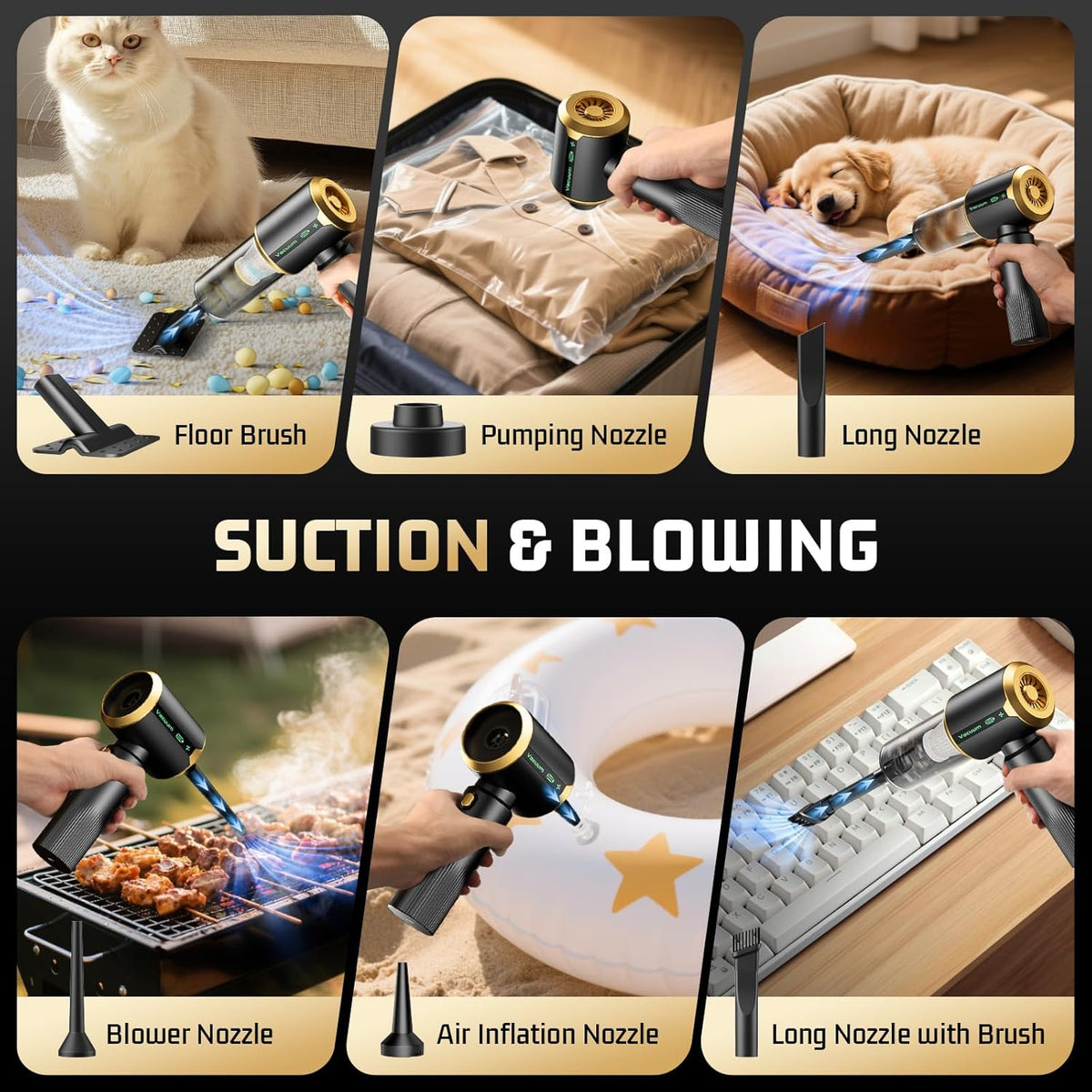 Cordless Car Vacuum Cleaner: Handheld Vacuum with 16000Pa Strong Suction, Brushless Motor & HEPA Filter, 7-in-1 Cleaning Kit, Type-C Charging for Home Office Car Pet