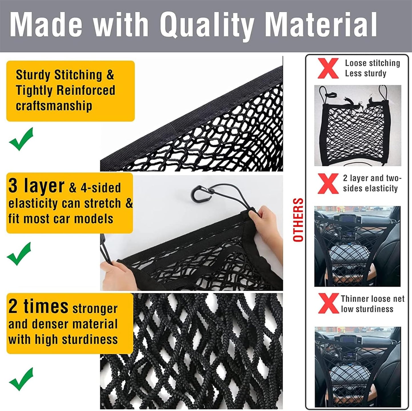 Pet Barrier Dog Car Net Barrier with Car Mesh Organizer