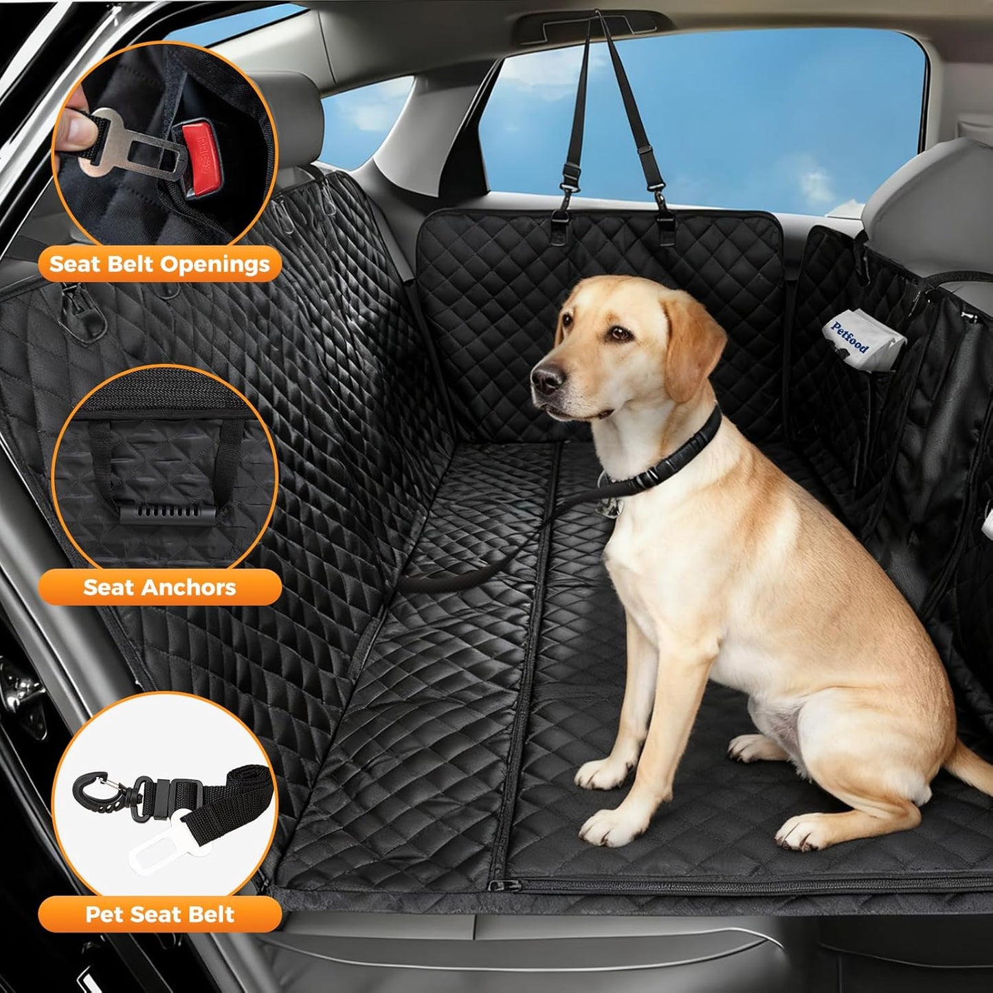 Dog Car Seat Cover for Back Seat, Waterproof Dog Hammock