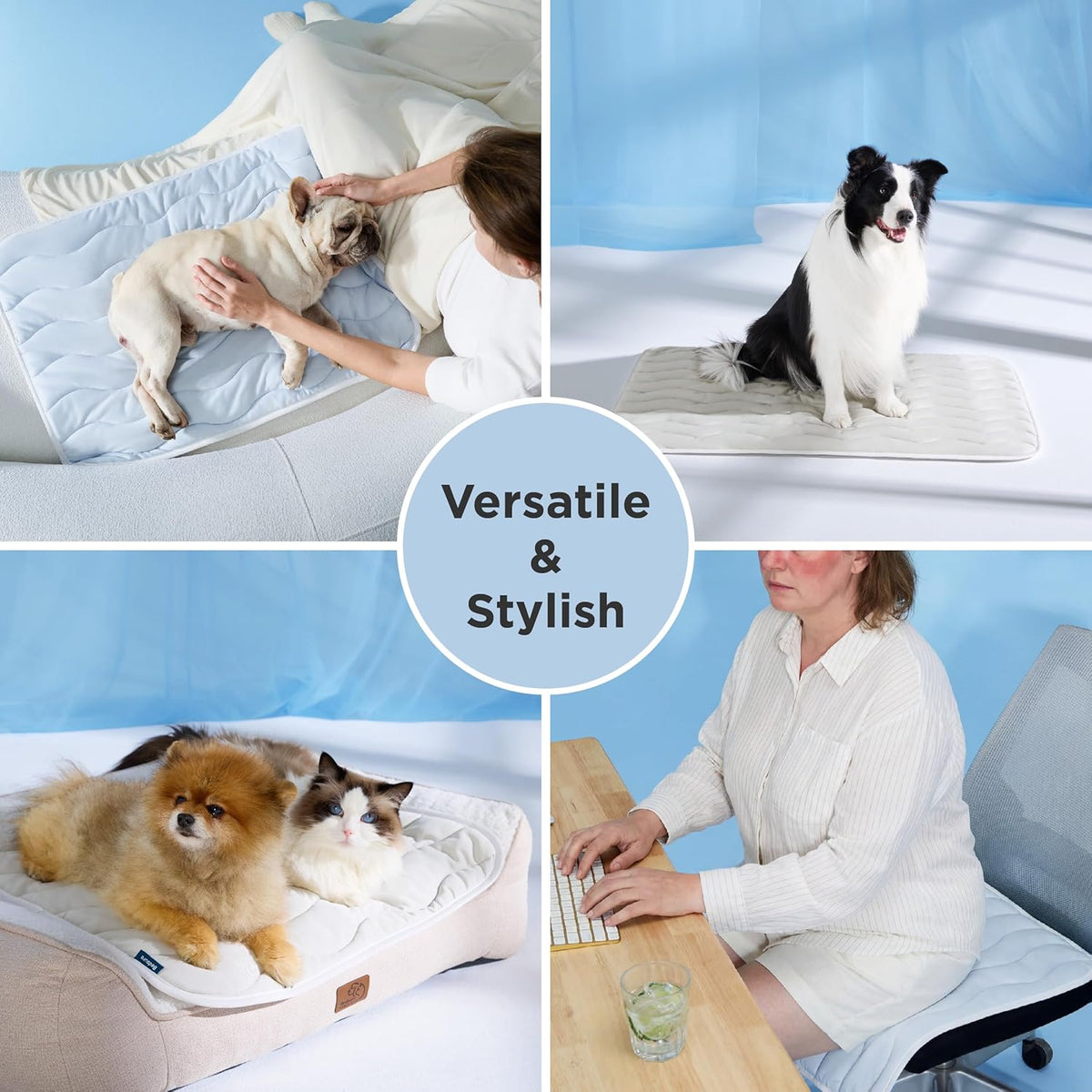 Bedsure Cooling Mat for Large Dogs - Q-Max>0.4 Thin Breathable Cooling Crate Pad Indoor for Pet with Chill Cool Fiber as Cooling Topper，Portable Washable Kennel Mat in Outdoor Summer, 35x23, Blue