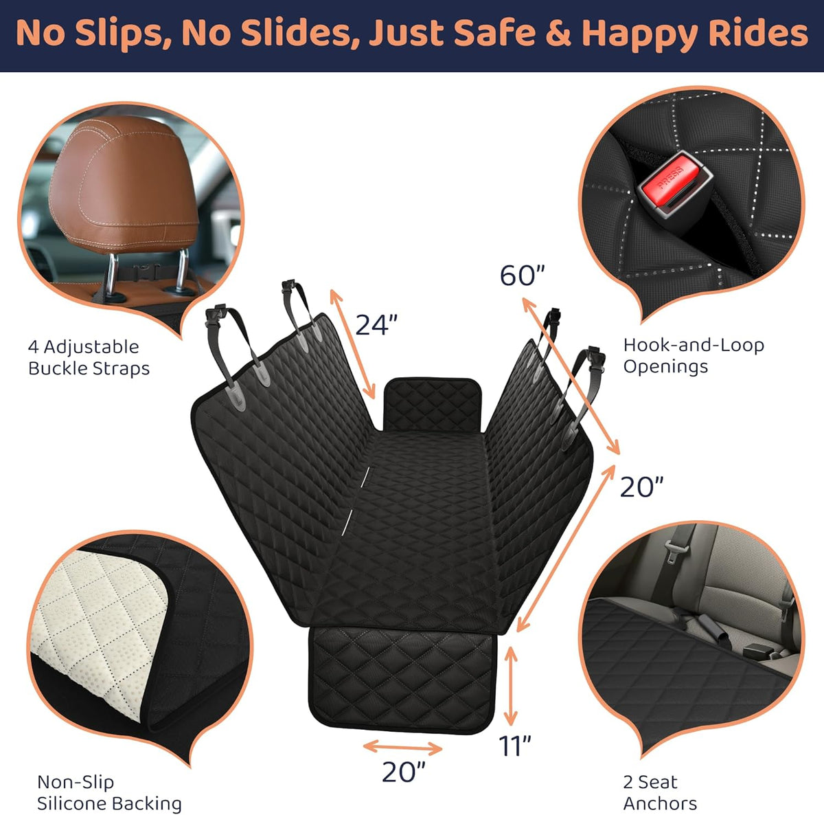XL Dog Car Seat Cover for Back Seat, Waterproof Hammock for