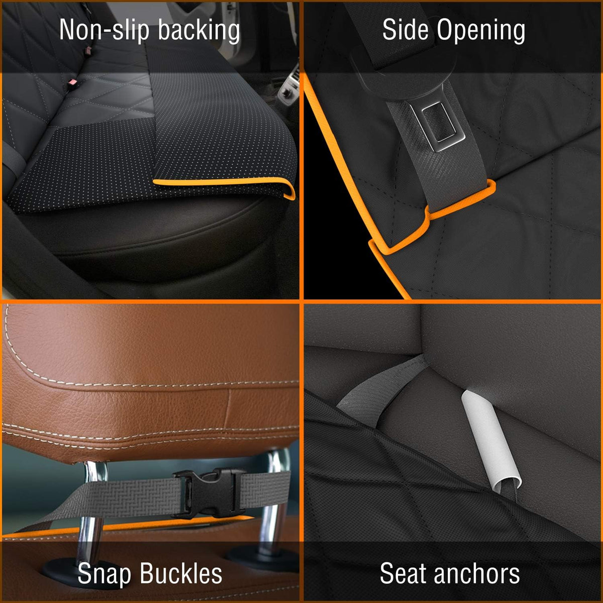 Orange Car Rear Seat Cover for Dogs, Durable Waterproof &