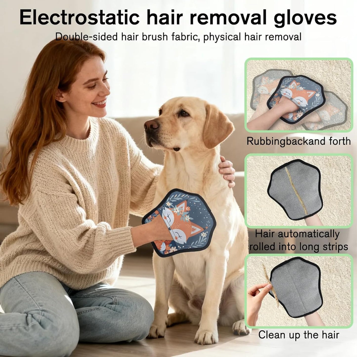 Pet Hair Removal Glove for Dogs Cats Reusable Washable Set